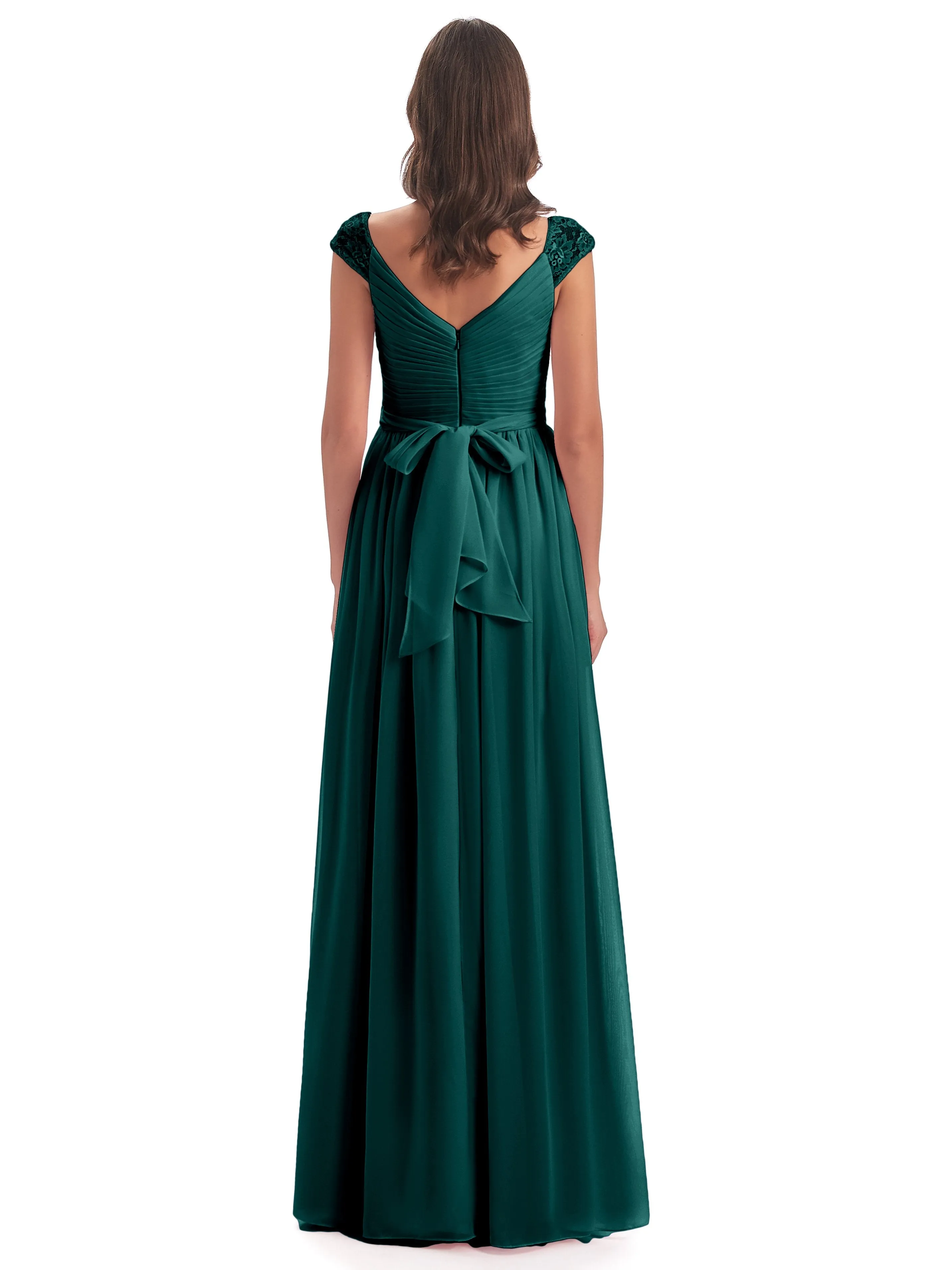 Ivy Charming Cap Sleeves Floor Length Bridesmaid Dresses