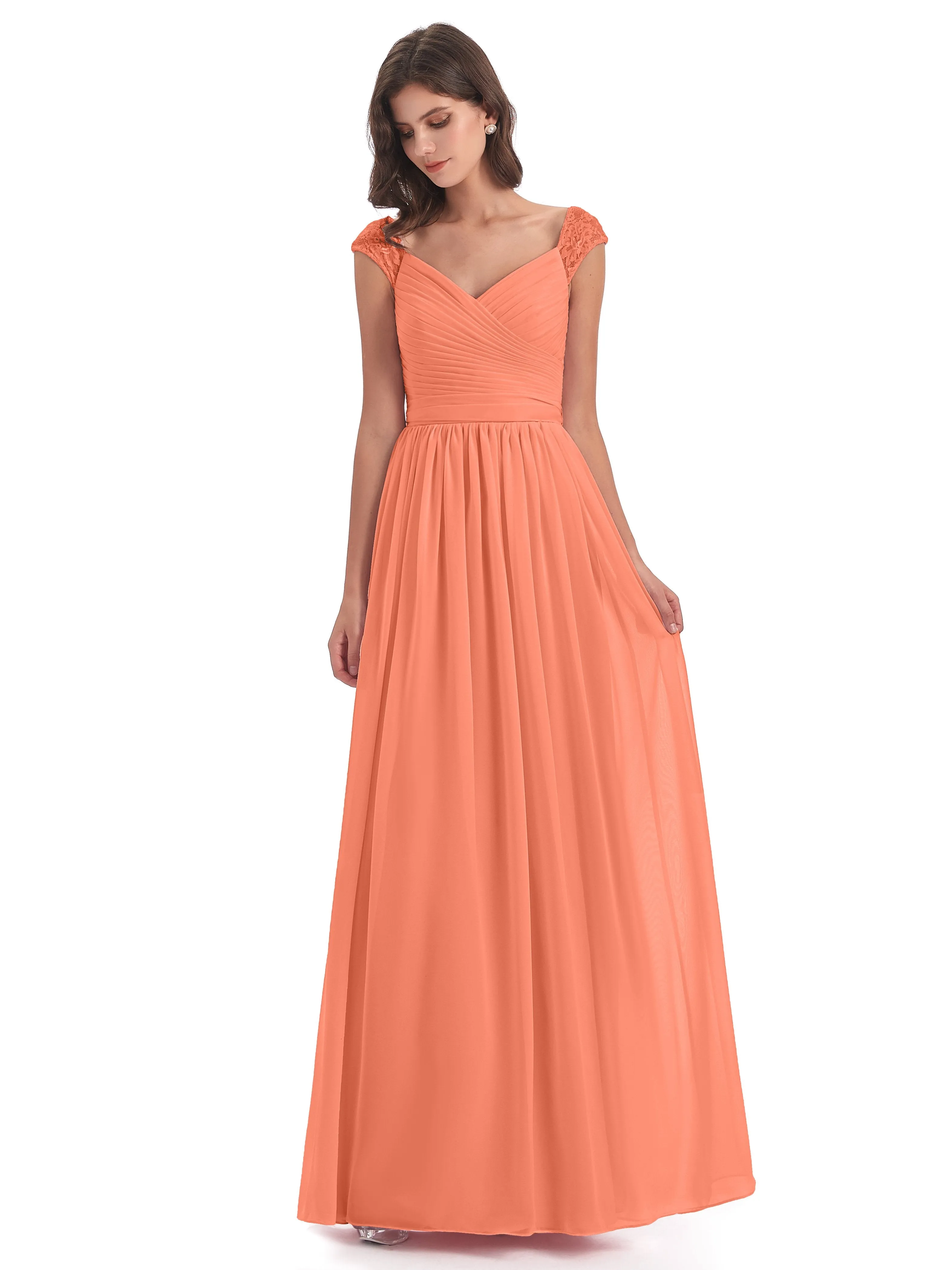 Ivy Charming Cap Sleeves Floor Length Bridesmaid Dresses