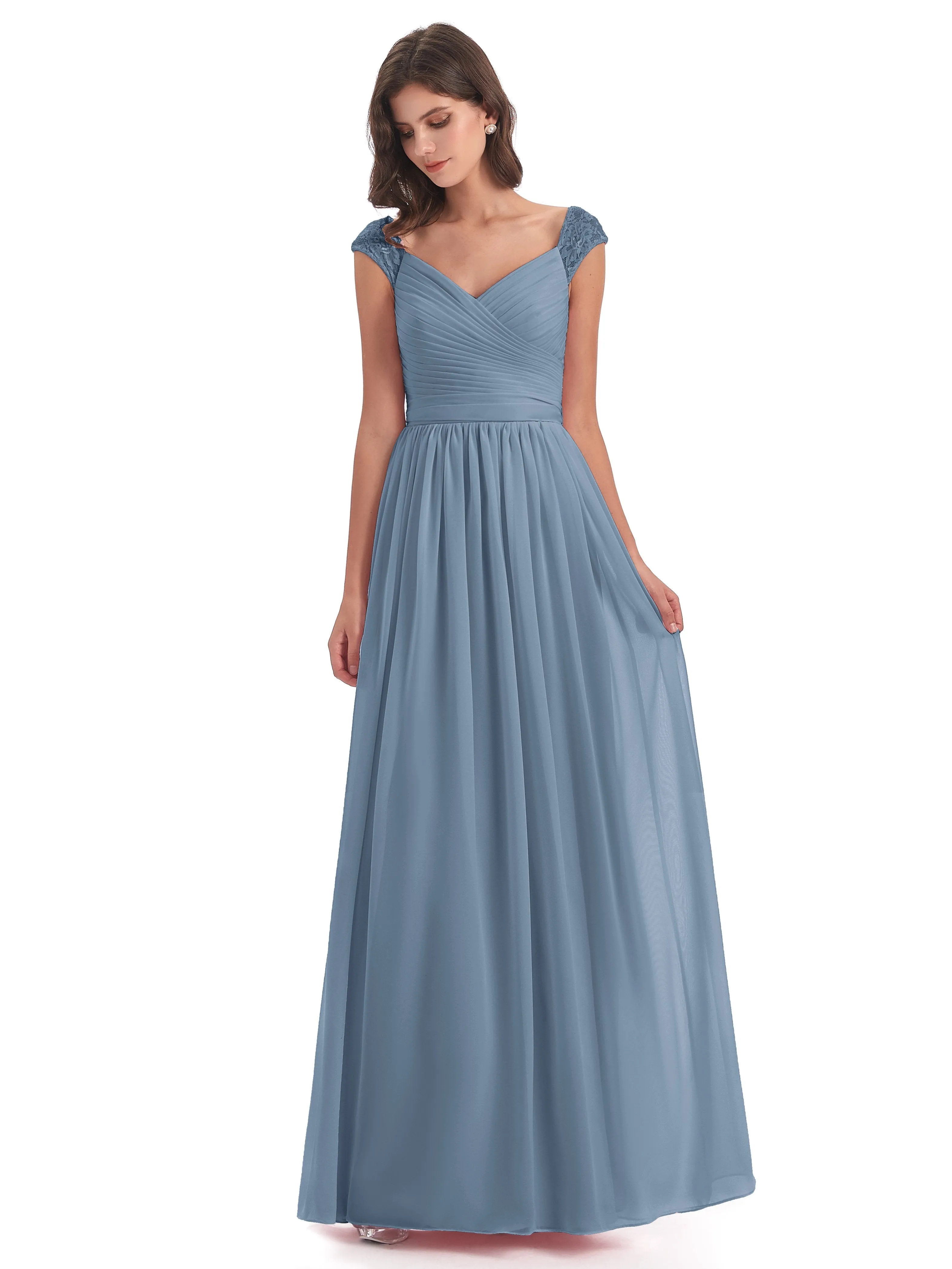 Ivy Charming Cap Sleeves Floor Length Bridesmaid Dresses