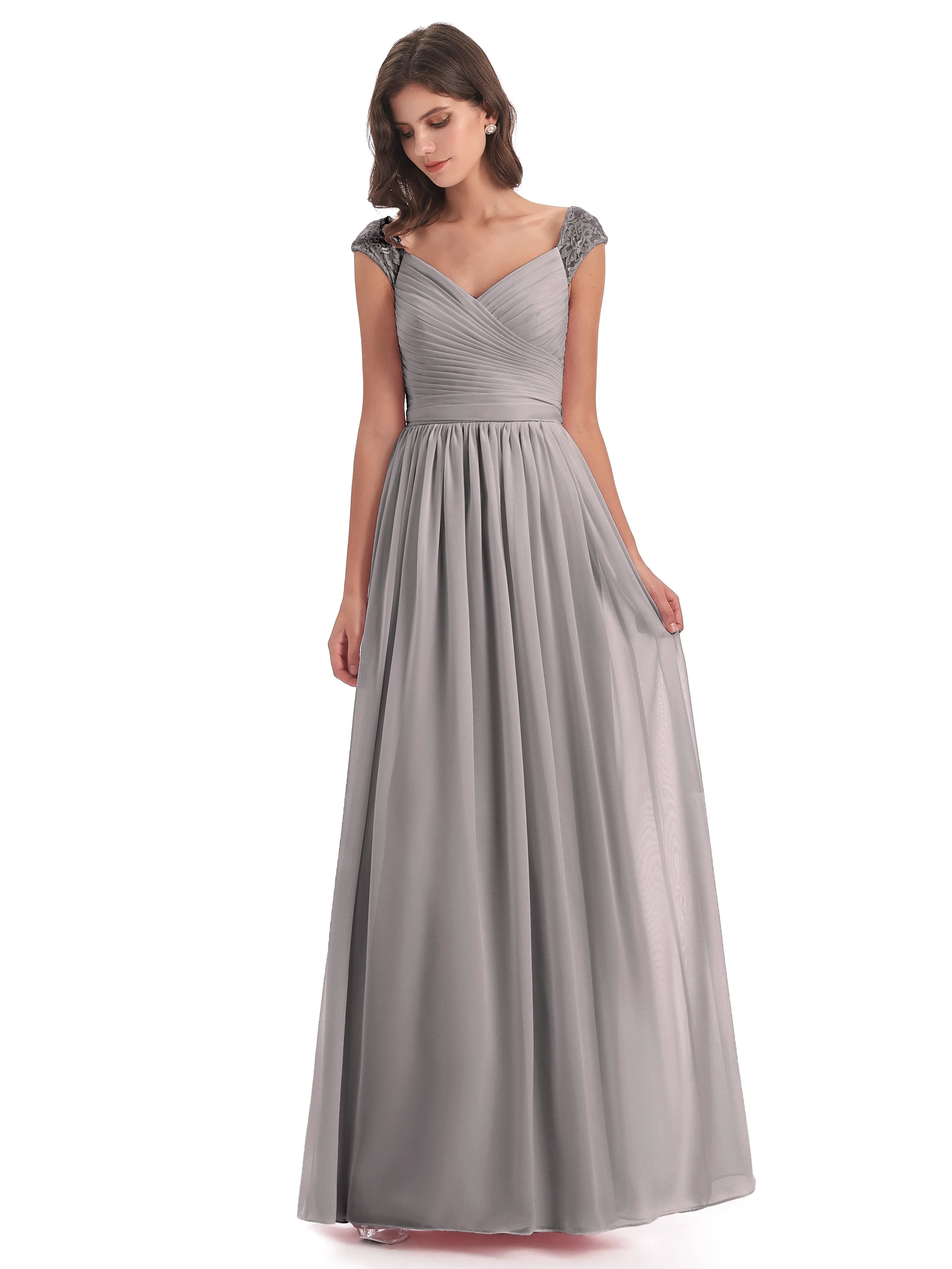 Ivy Charming Cap Sleeves Floor Length Bridesmaid Dresses