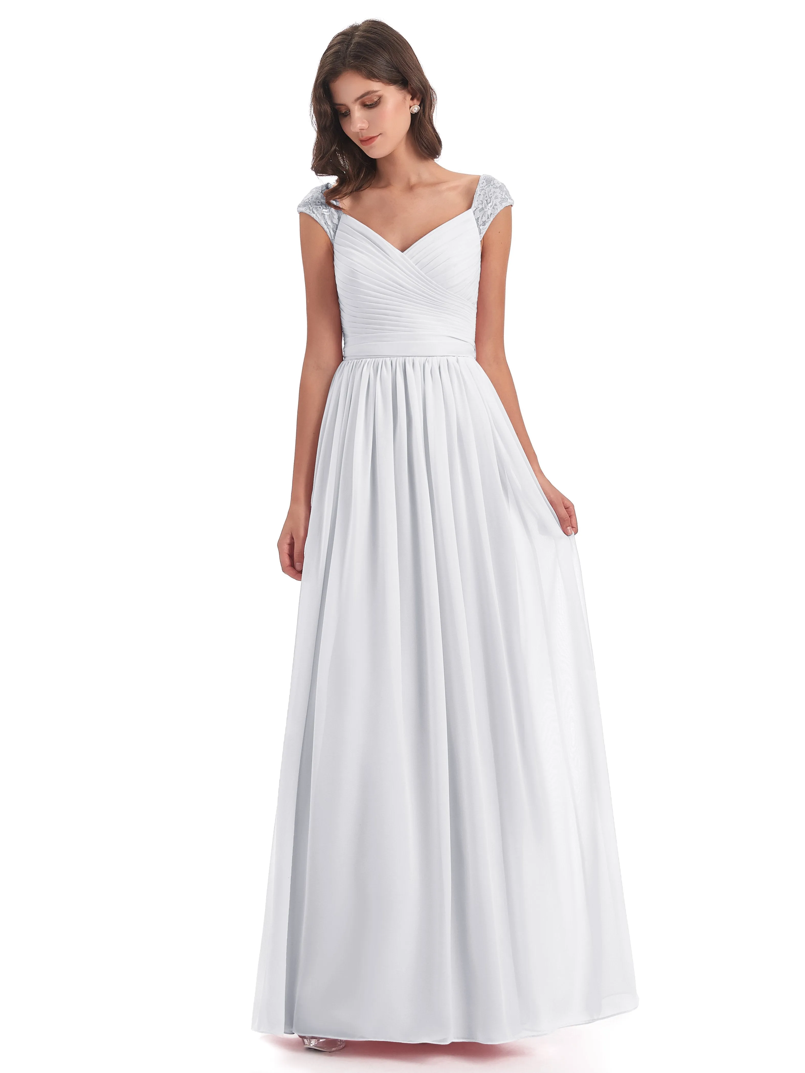 Ivy Charming Cap Sleeves Floor Length Bridesmaid Dresses