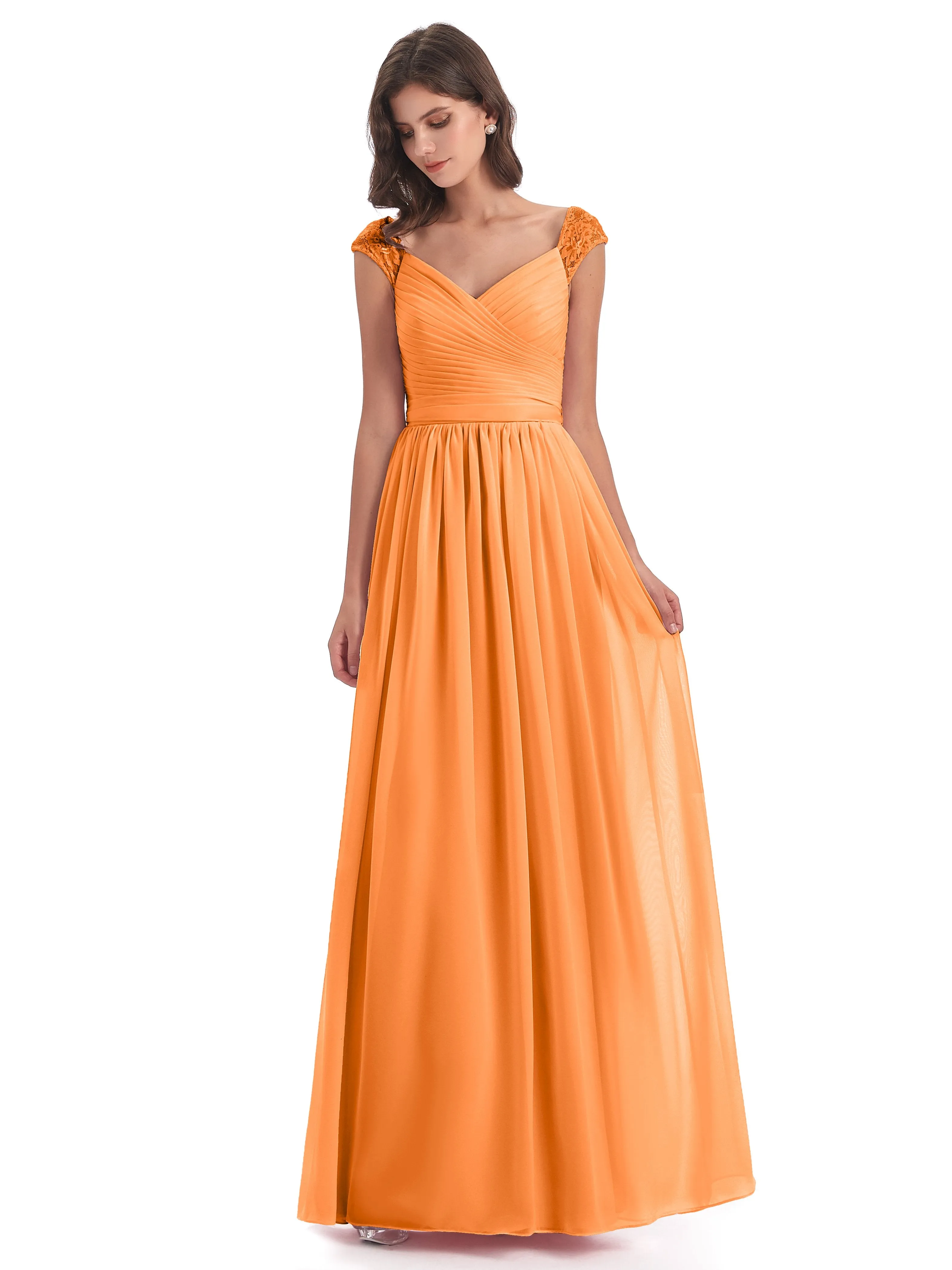 Ivy Charming Cap Sleeves Floor Length Bridesmaid Dresses