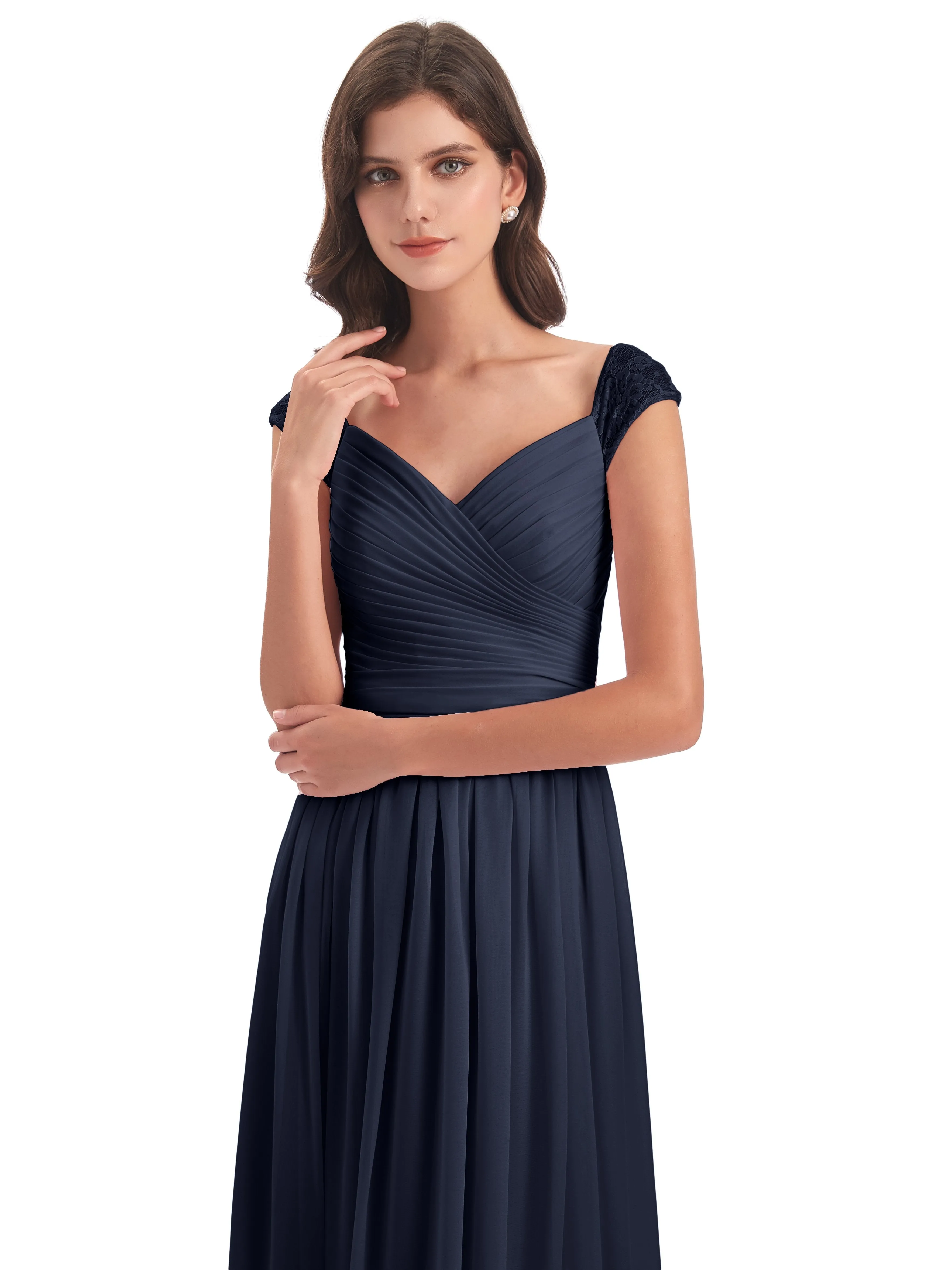 Ivy Charming Cap Sleeves Floor Length Bridesmaid Dresses