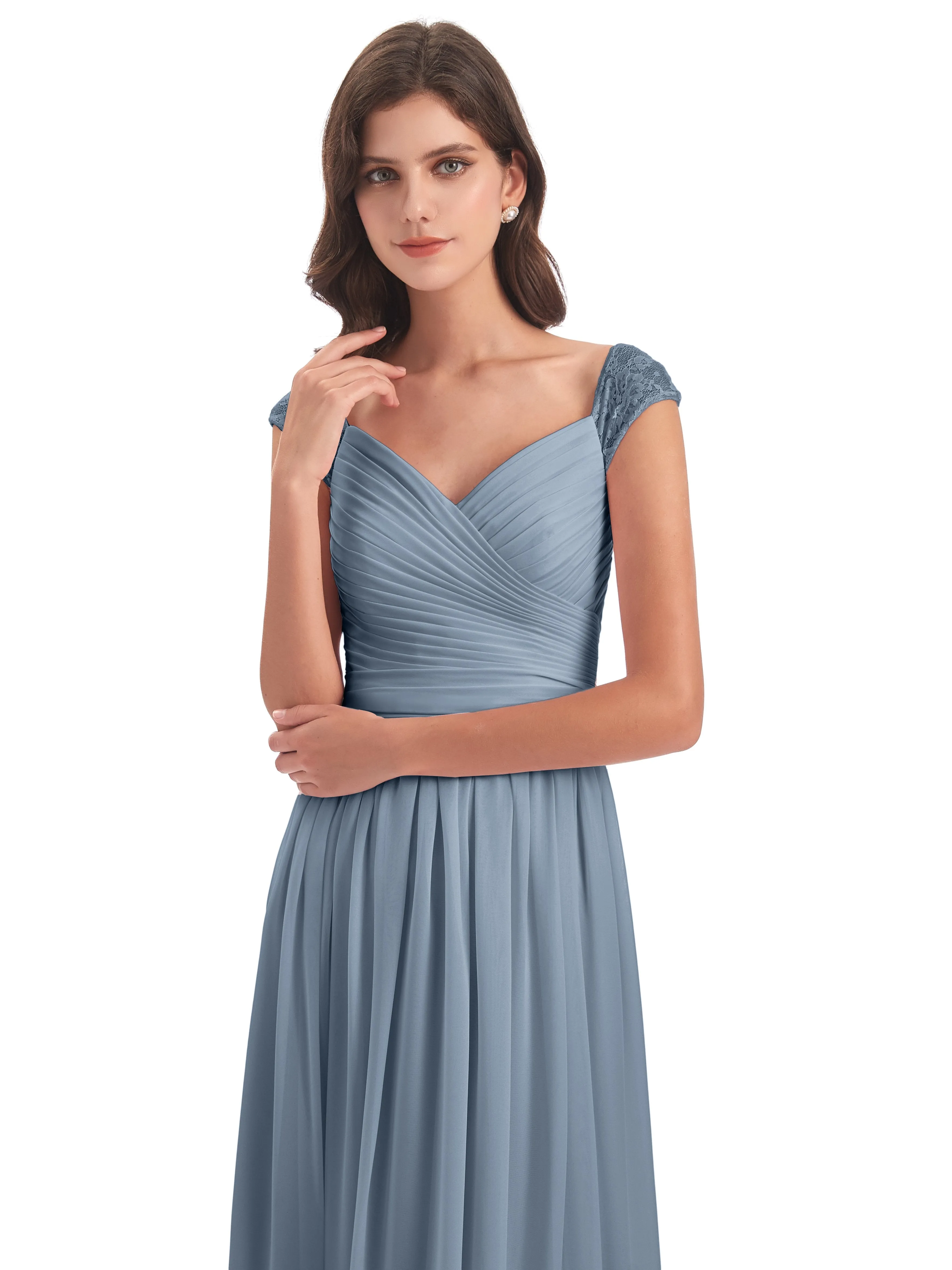 Ivy Charming Cap Sleeves Floor Length Bridesmaid Dresses