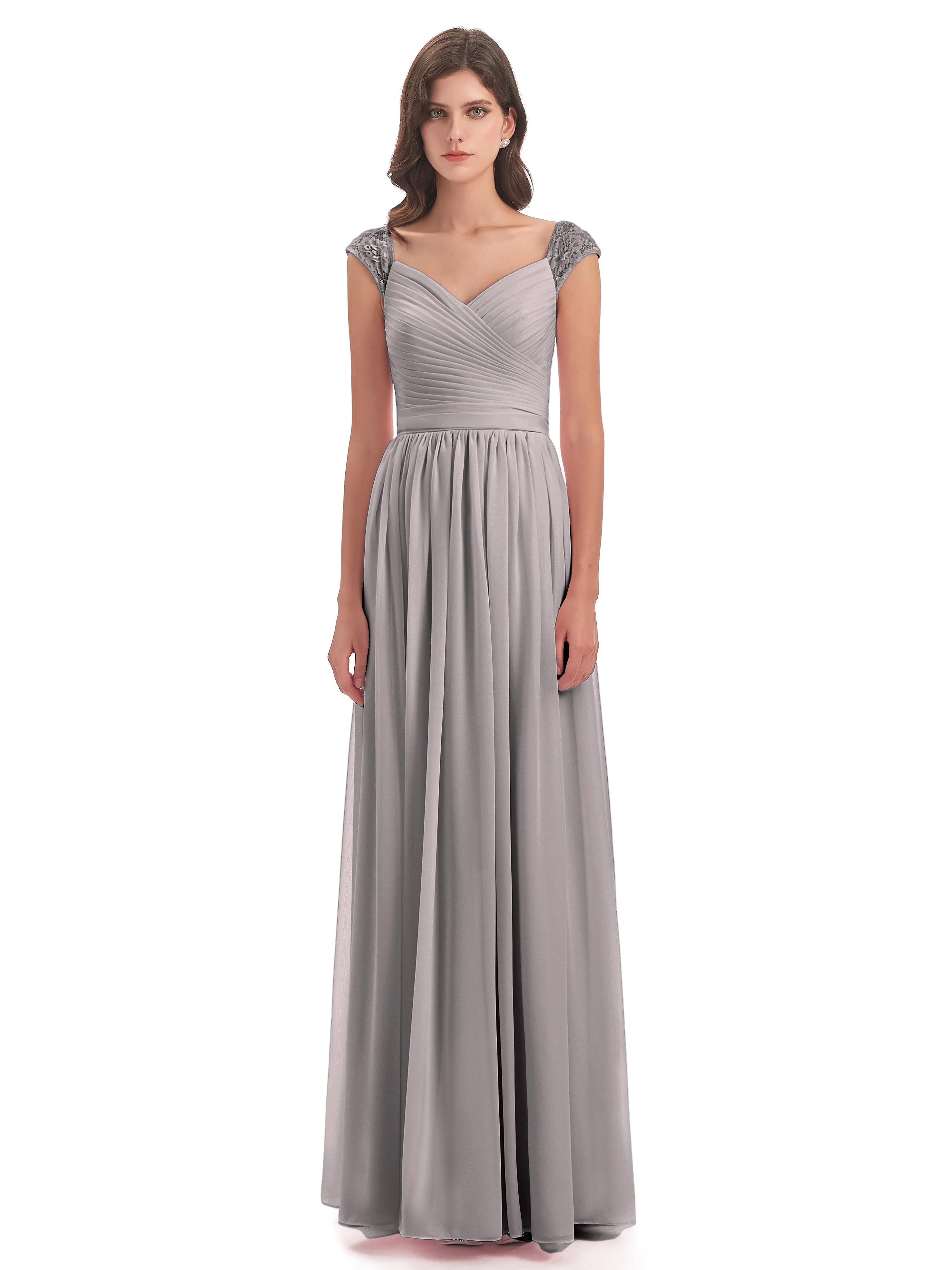 Ivy Charming Cap Sleeves Floor Length Bridesmaid Dresses