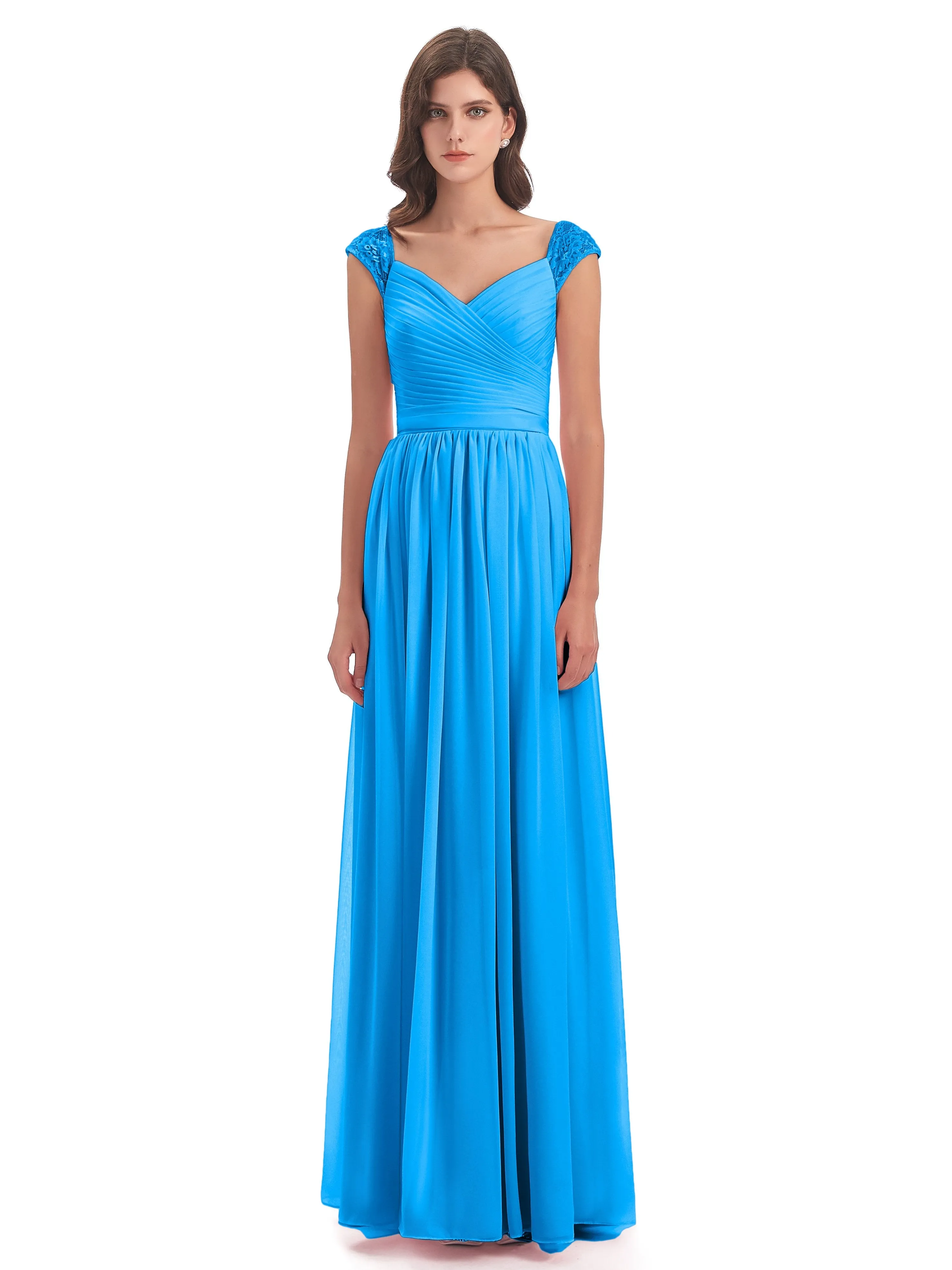 Ivy Charming Cap Sleeves Floor Length Bridesmaid Dresses