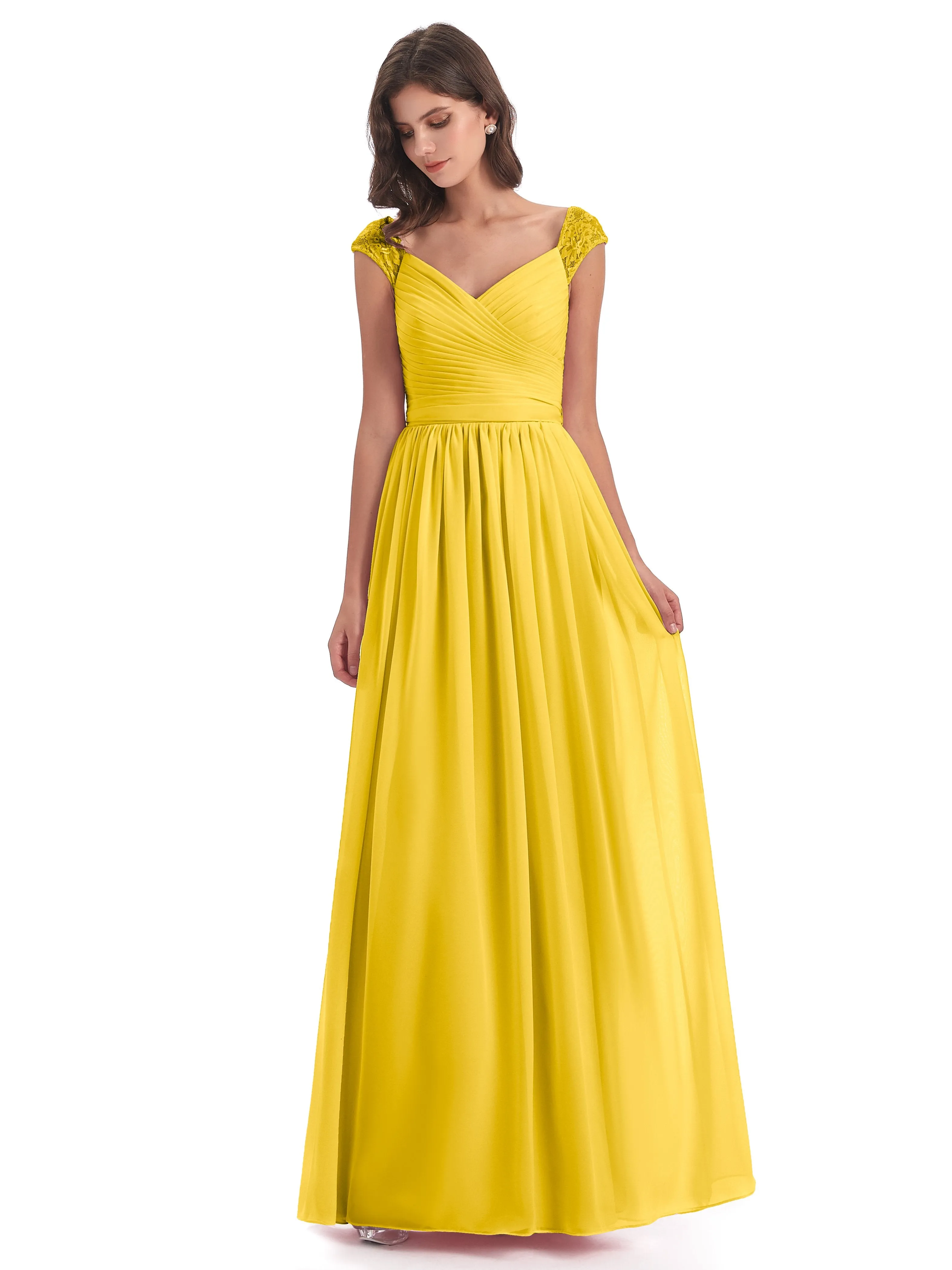 Ivy Charming Cap Sleeves Floor Length Bridesmaid Dresses