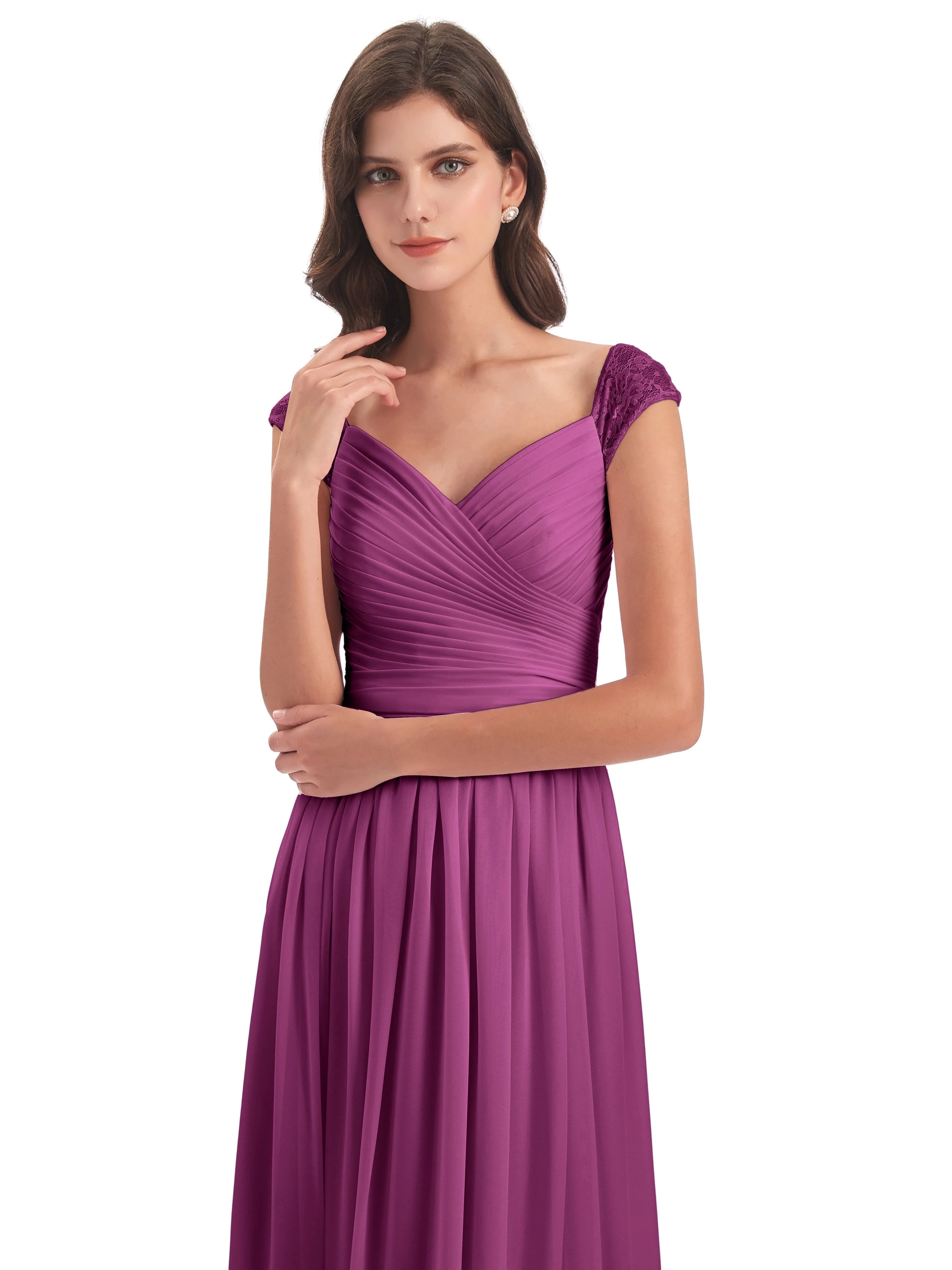 Ivy Charming Cap Sleeves Floor Length Bridesmaid Dresses