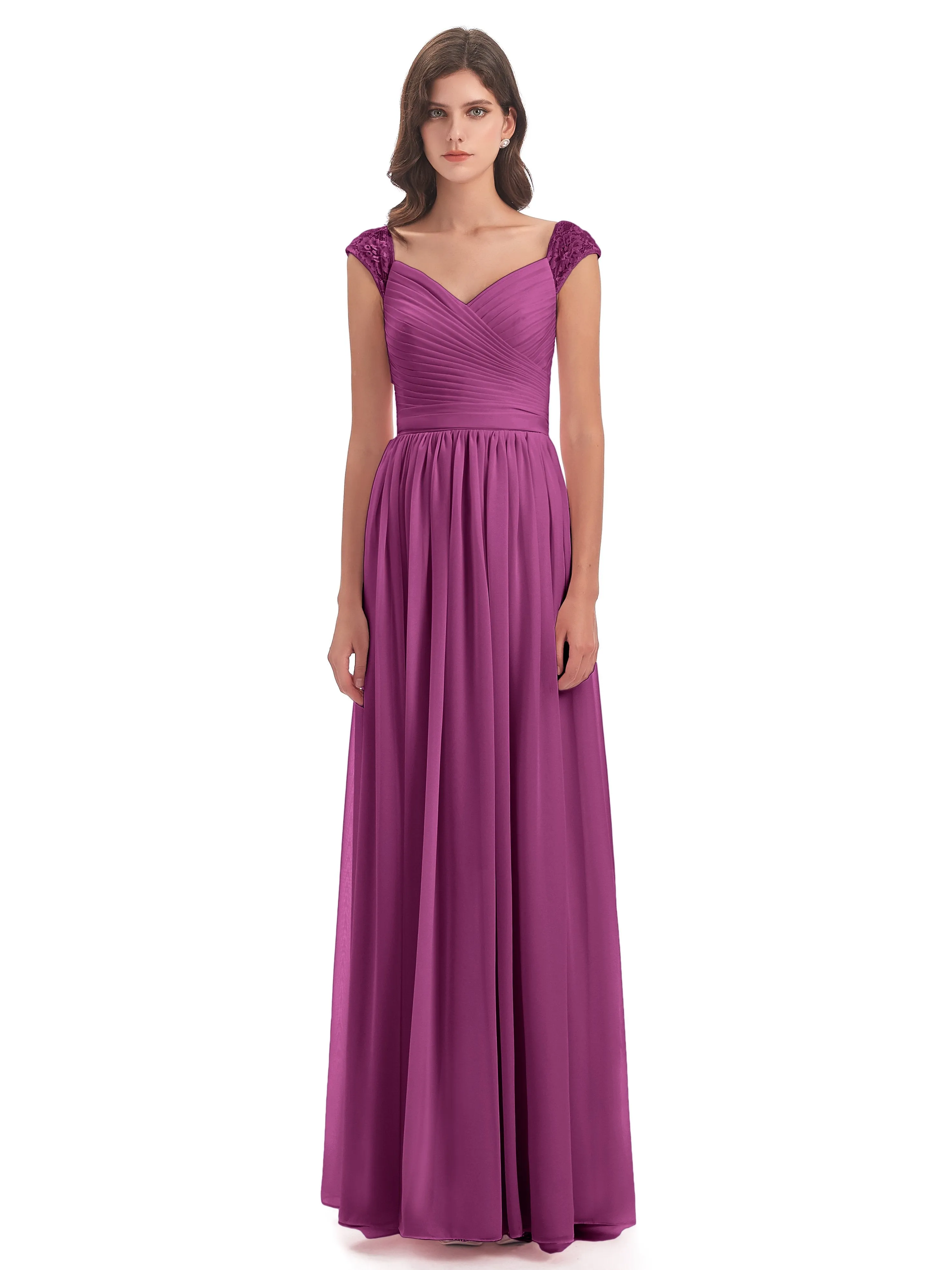 Ivy Charming Cap Sleeves Floor Length Bridesmaid Dresses