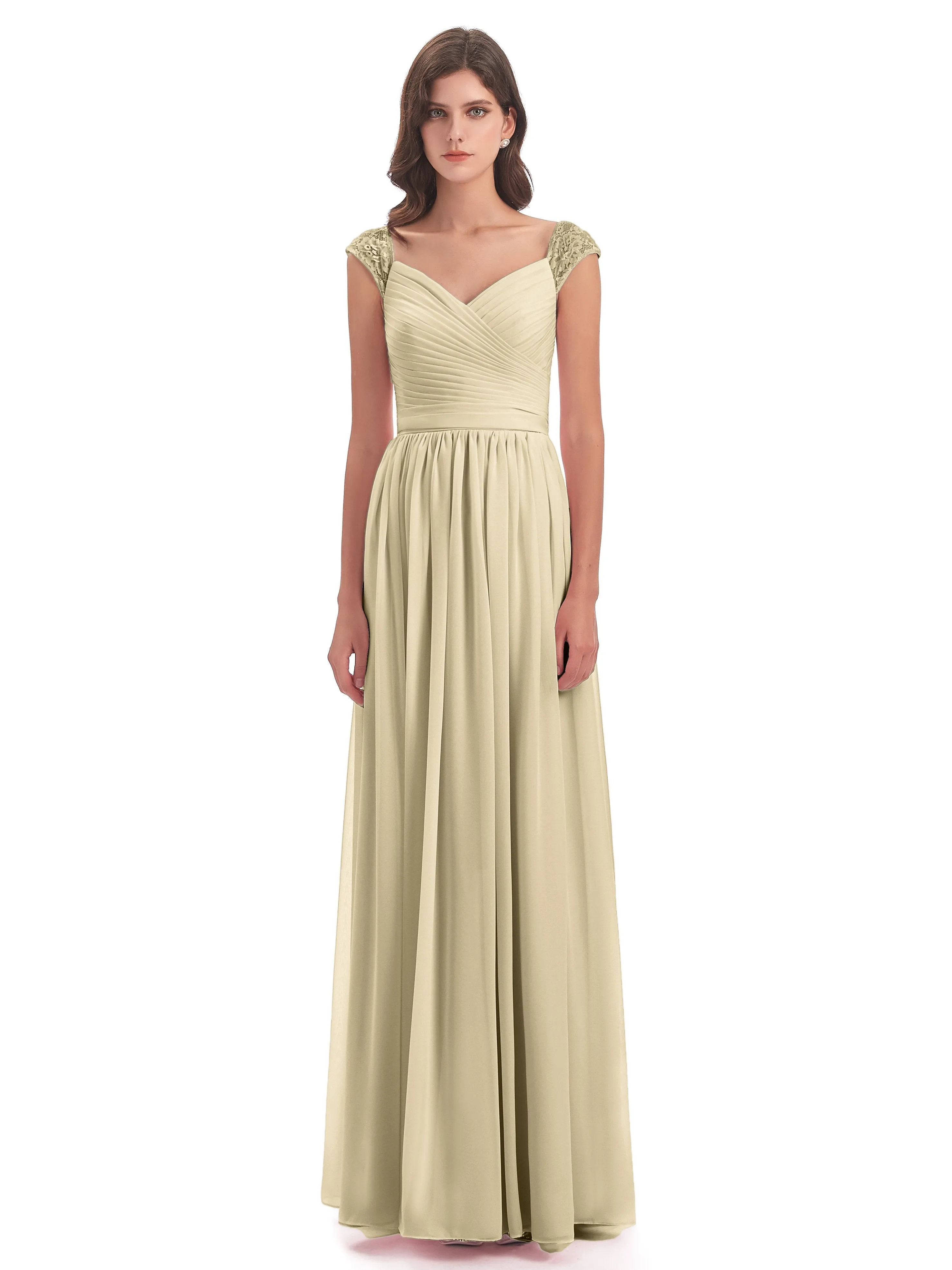 Ivy Charming Cap Sleeves Floor Length Bridesmaid Dresses