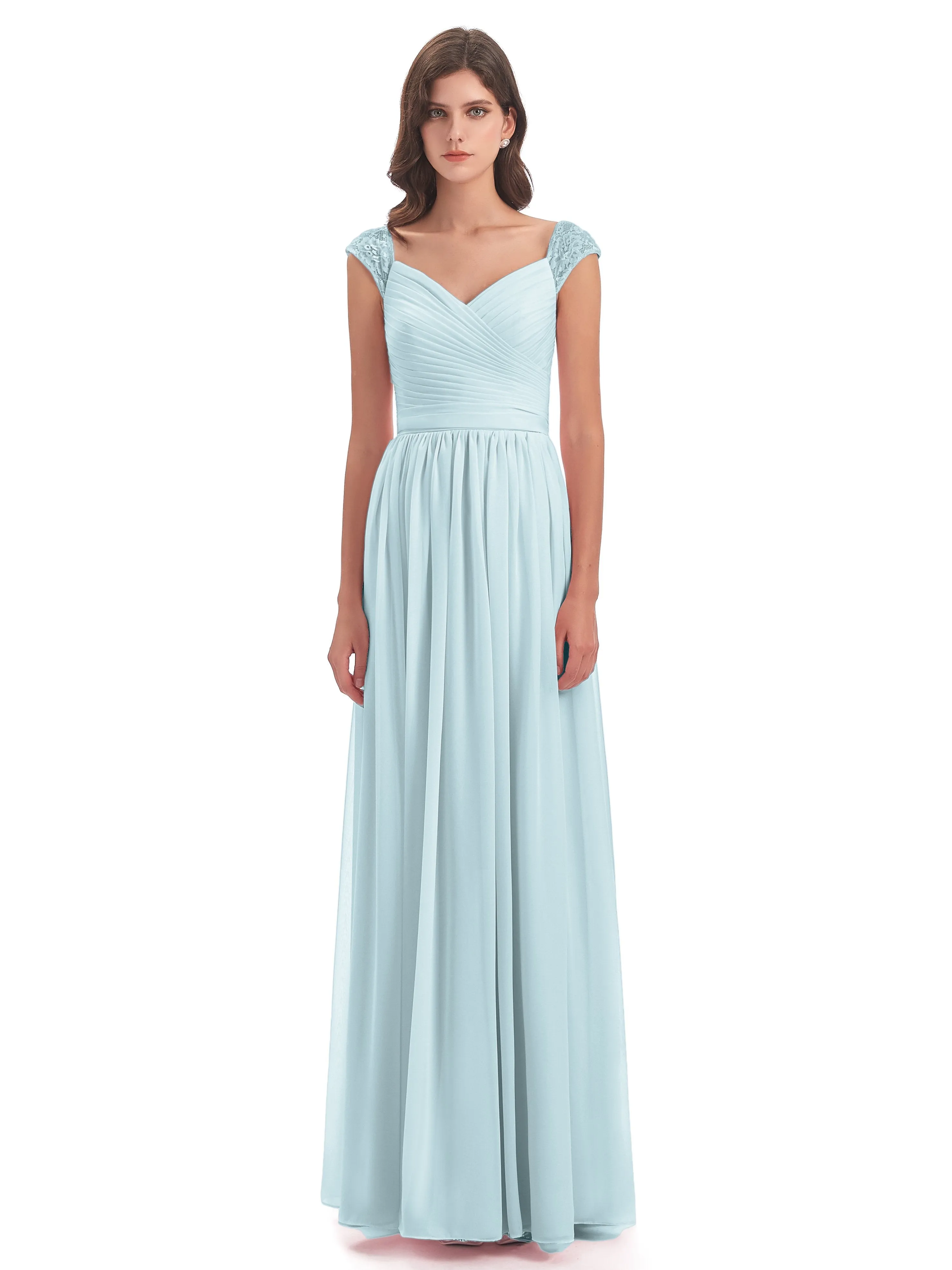 Ivy Charming Cap Sleeves Floor Length Bridesmaid Dresses