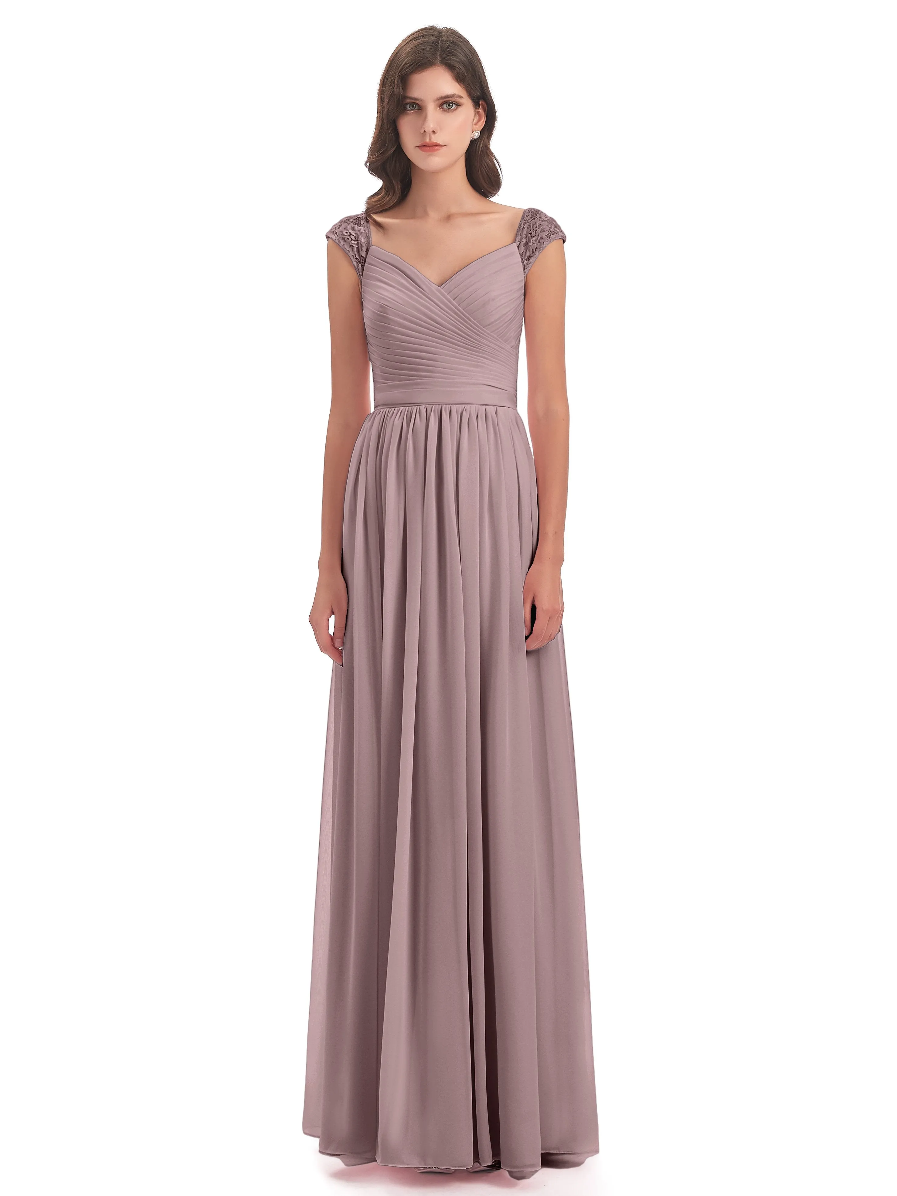 Ivy Charming Cap Sleeves Floor Length Bridesmaid Dresses