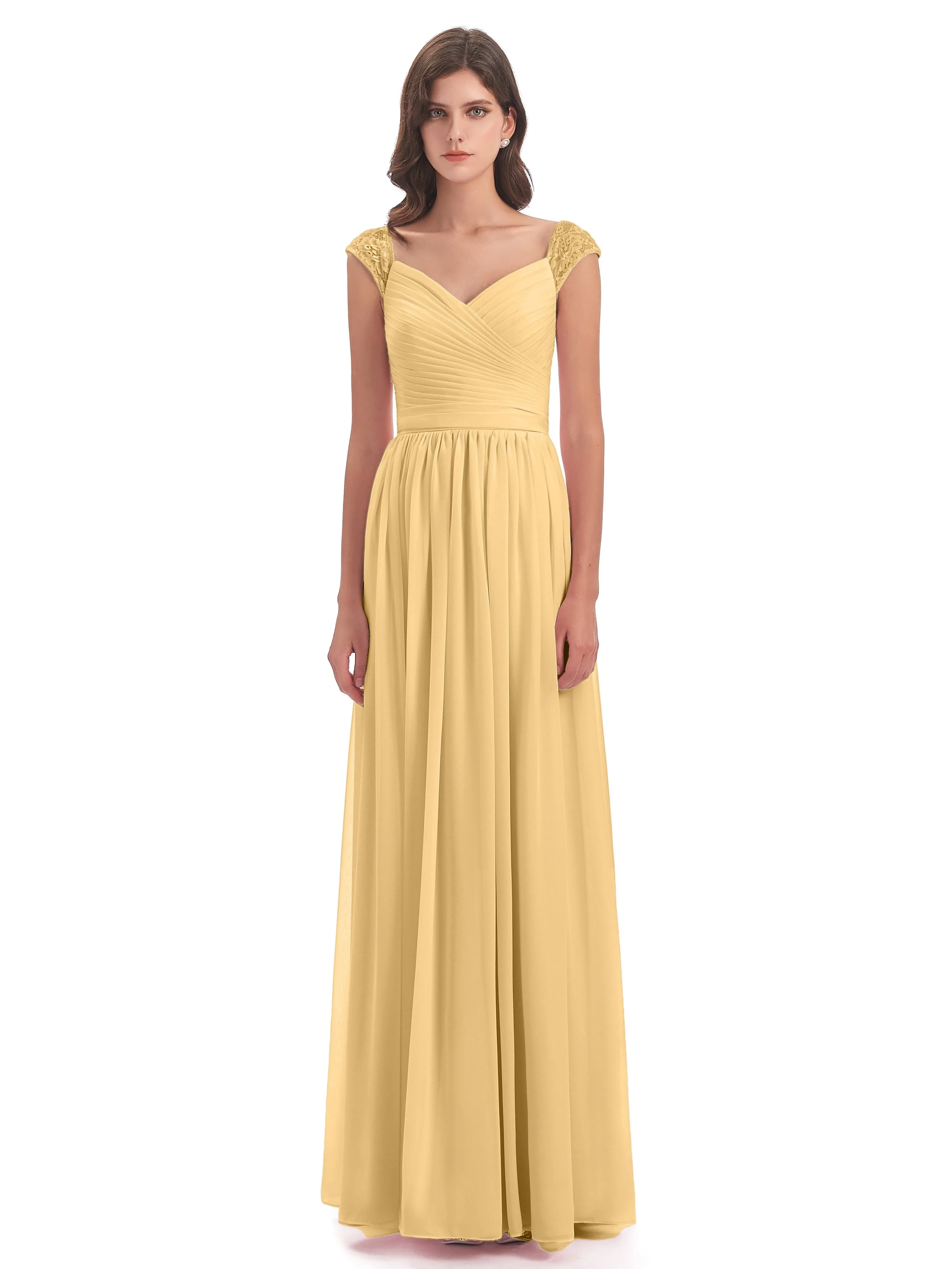 Ivy Charming Cap Sleeves Floor Length Bridesmaid Dresses