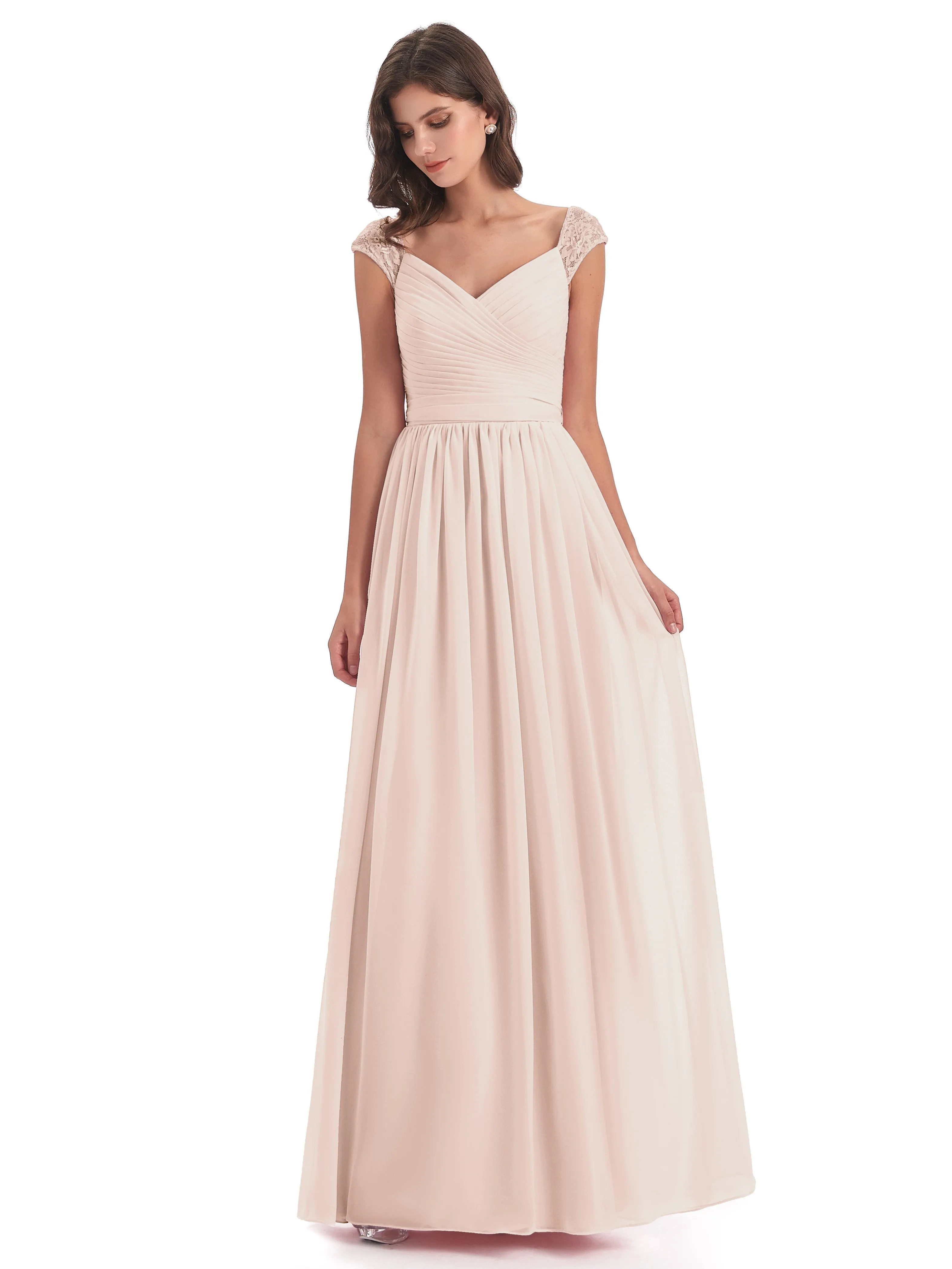 Ivy Charming Cap Sleeves Floor Length Bridesmaid Dresses