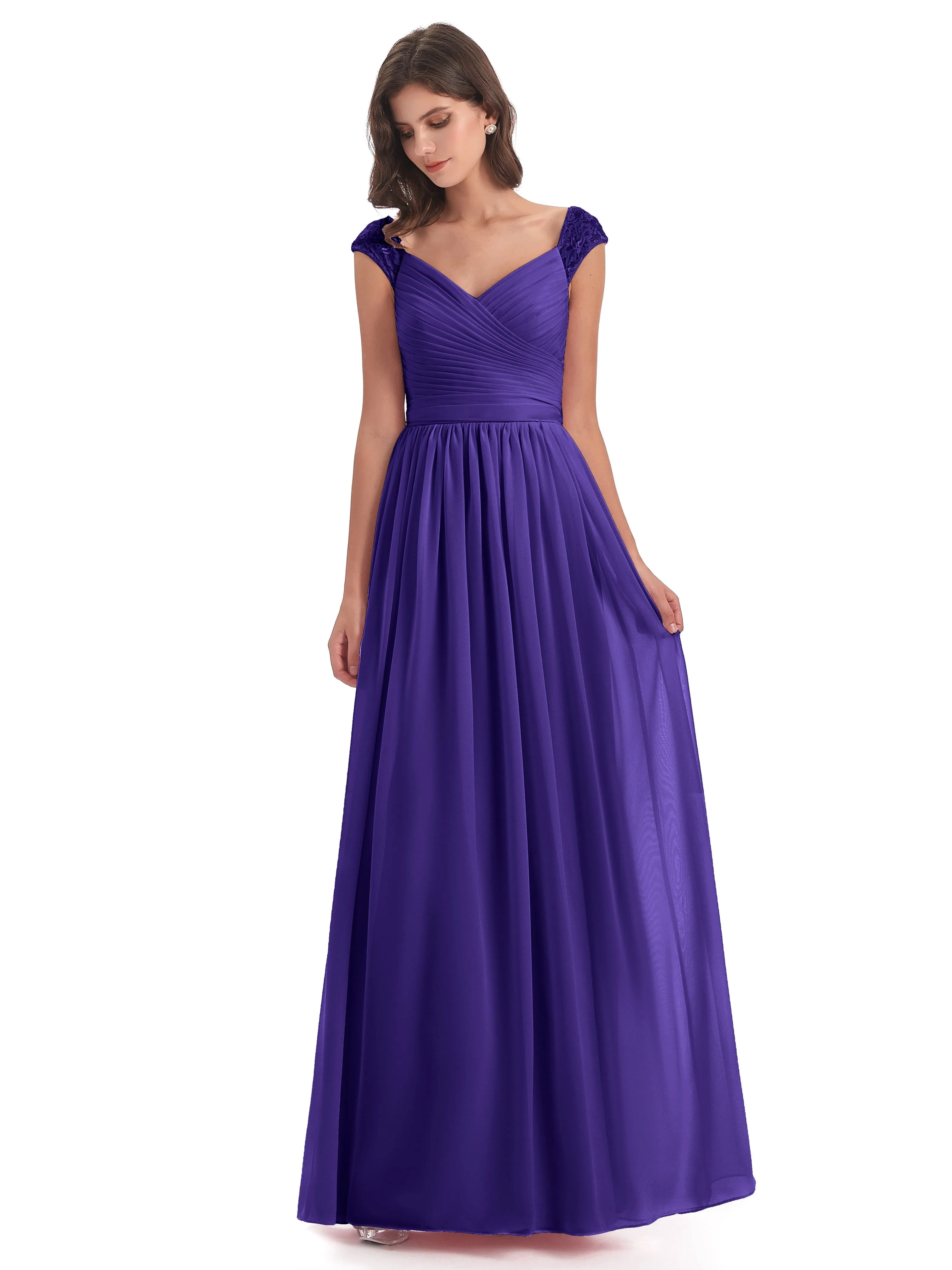 Ivy Charming Cap Sleeves Floor Length Bridesmaid Dresses