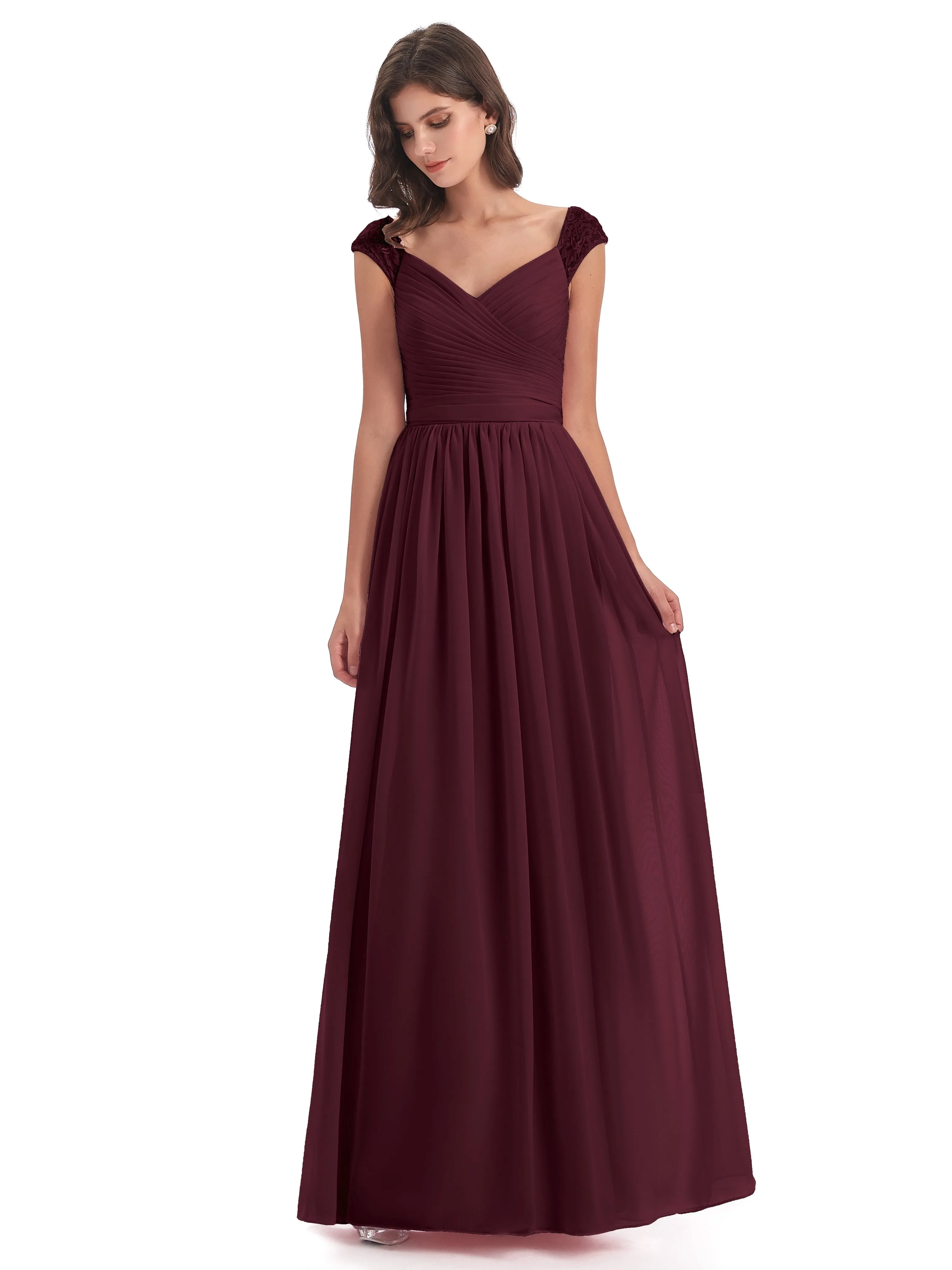 Ivy Charming Cap Sleeves Floor Length Bridesmaid Dresses