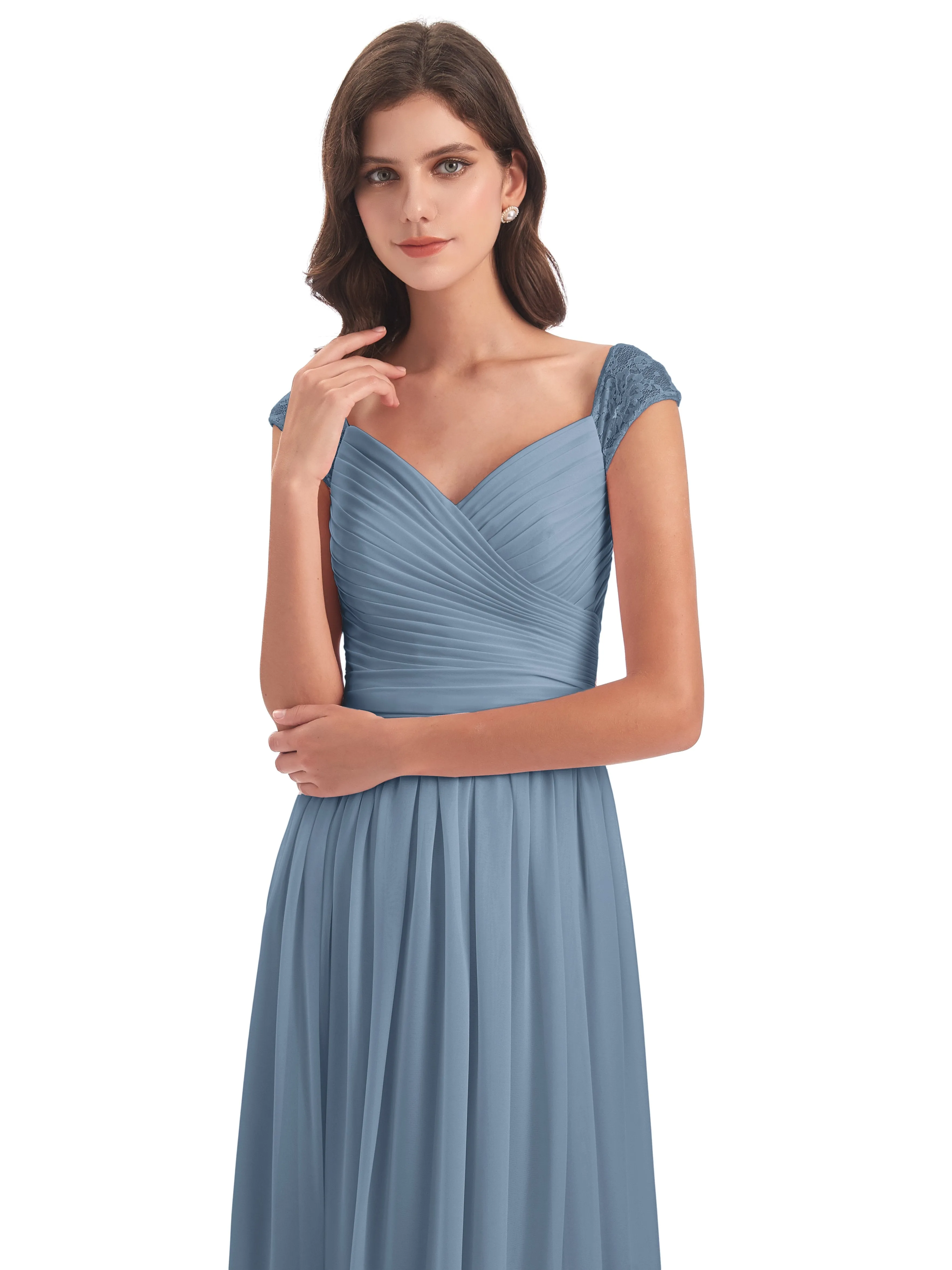 Ivy Charming Cap Sleeves Floor Length Bridesmaid Dresses