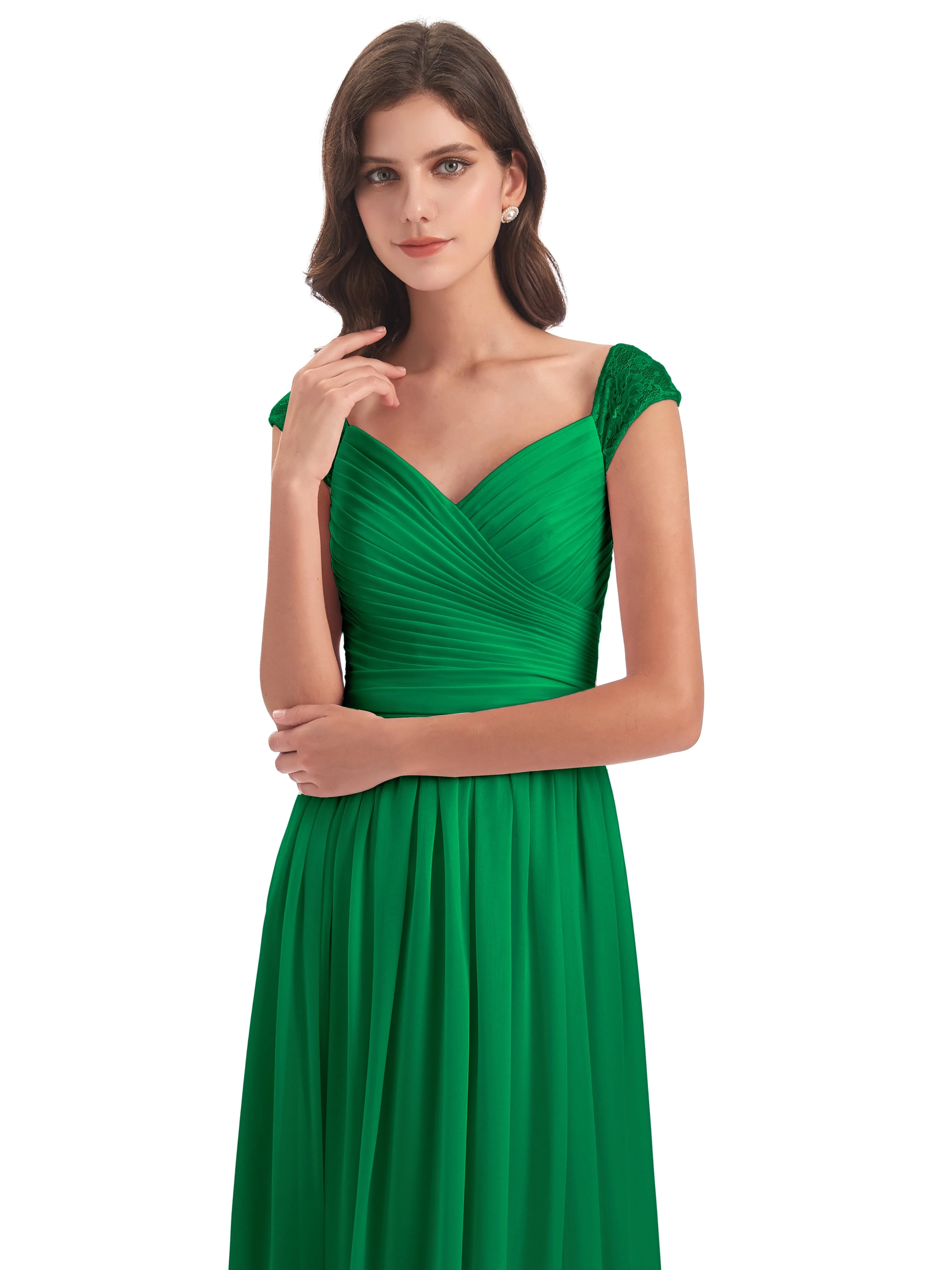 Ivy Charming Cap Sleeves Floor Length Bridesmaid Dresses