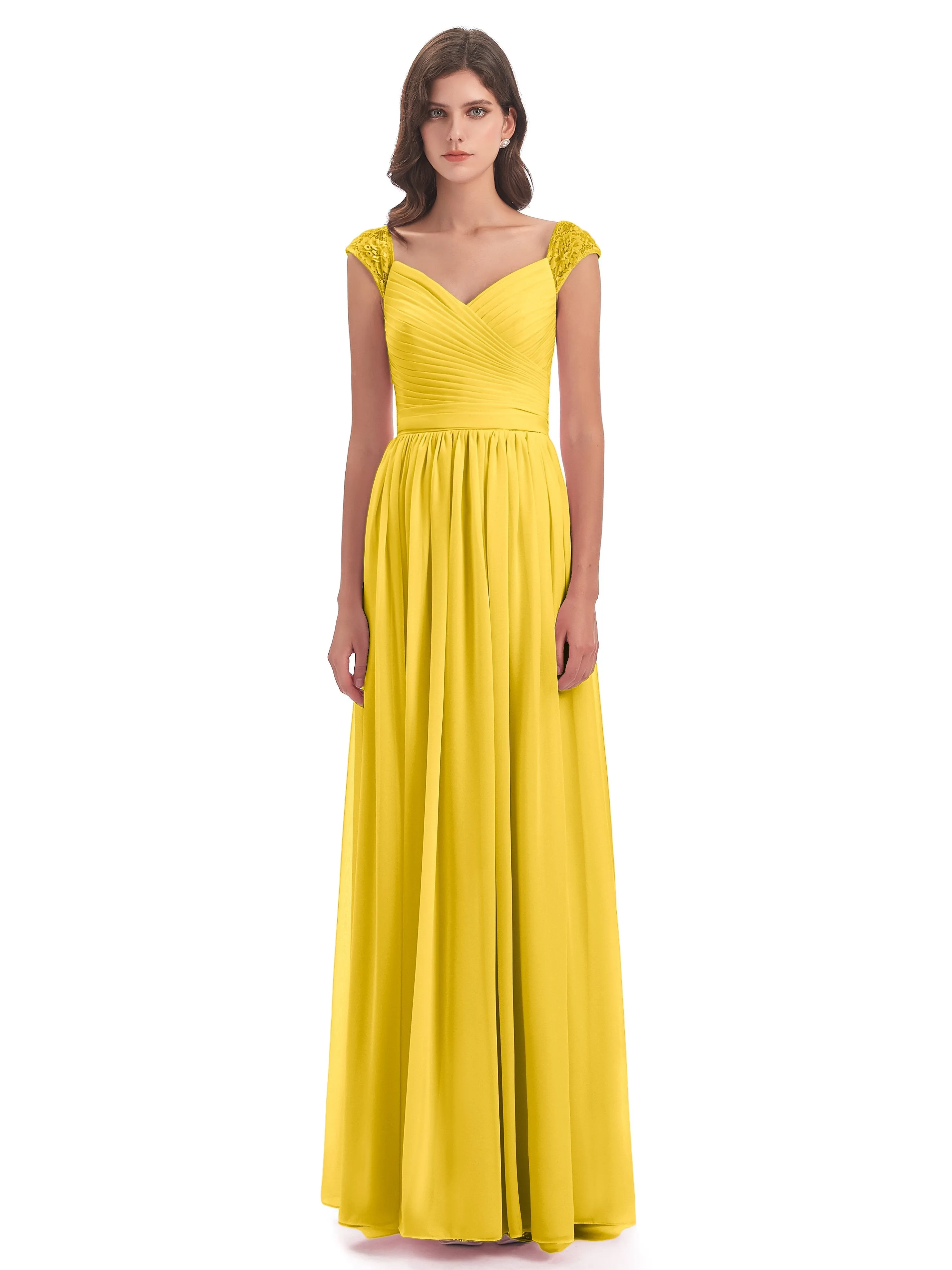 Ivy Charming Cap Sleeves Floor Length Bridesmaid Dresses