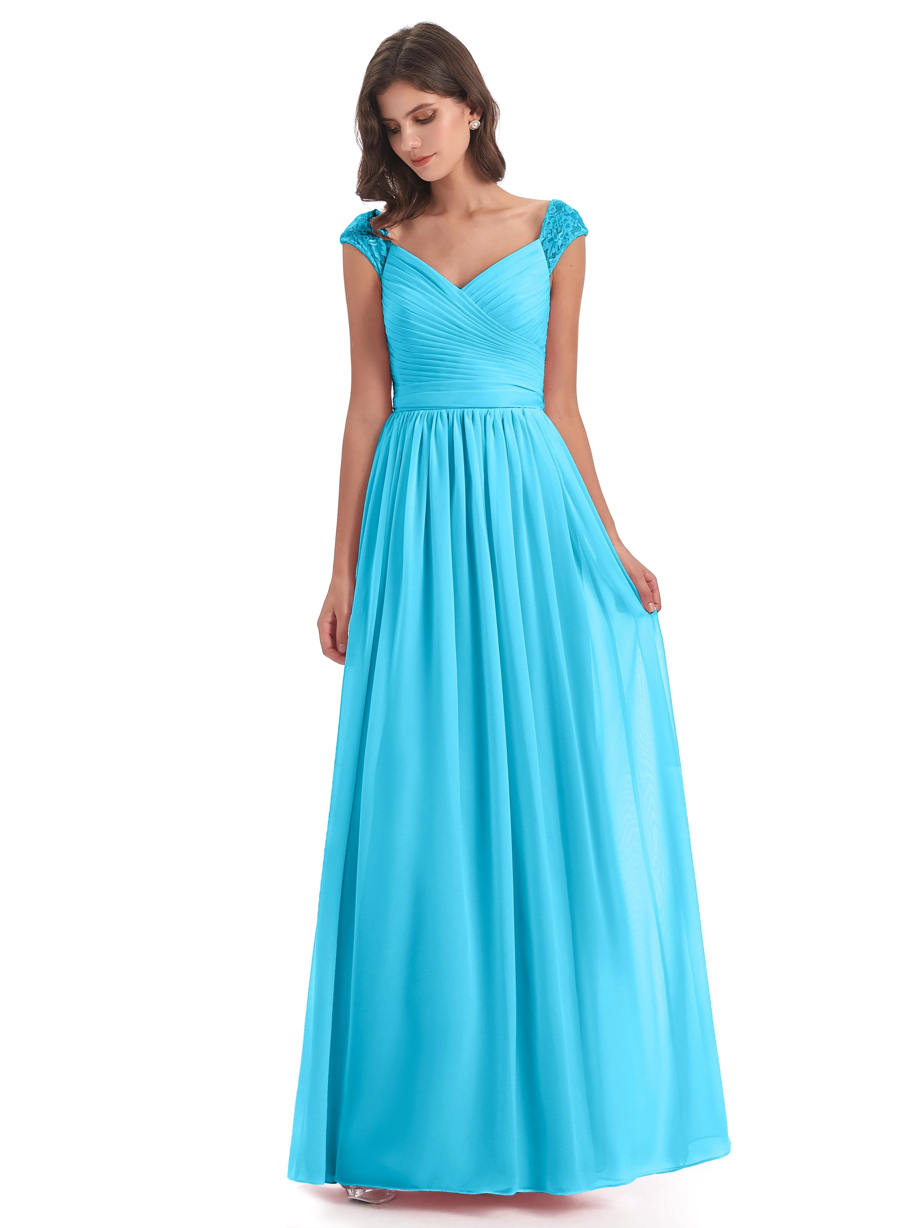 Ivy Charming Cap Sleeves Floor Length Bridesmaid Dresses