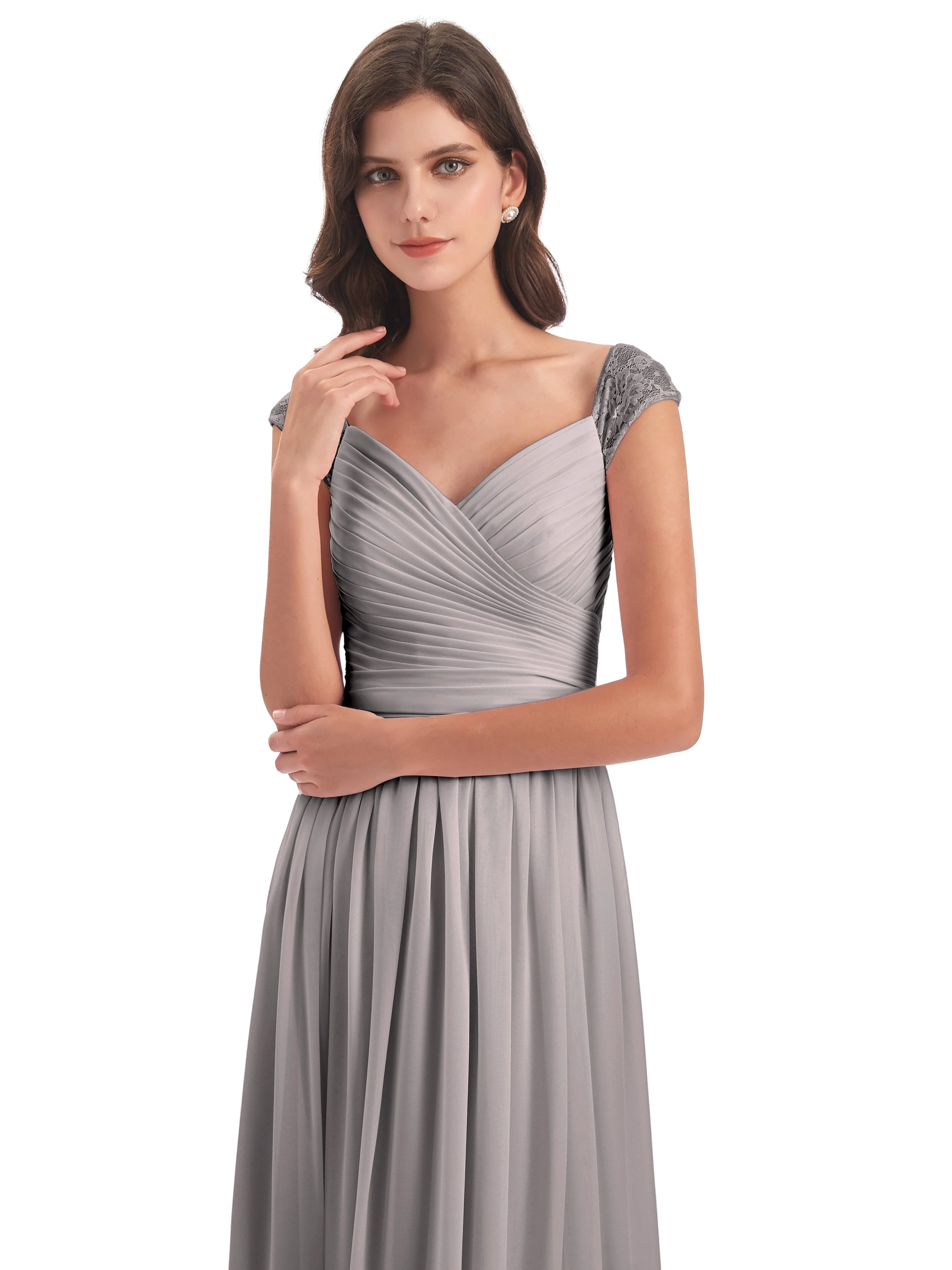 Ivy Charming Cap Sleeves Floor Length Bridesmaid Dresses