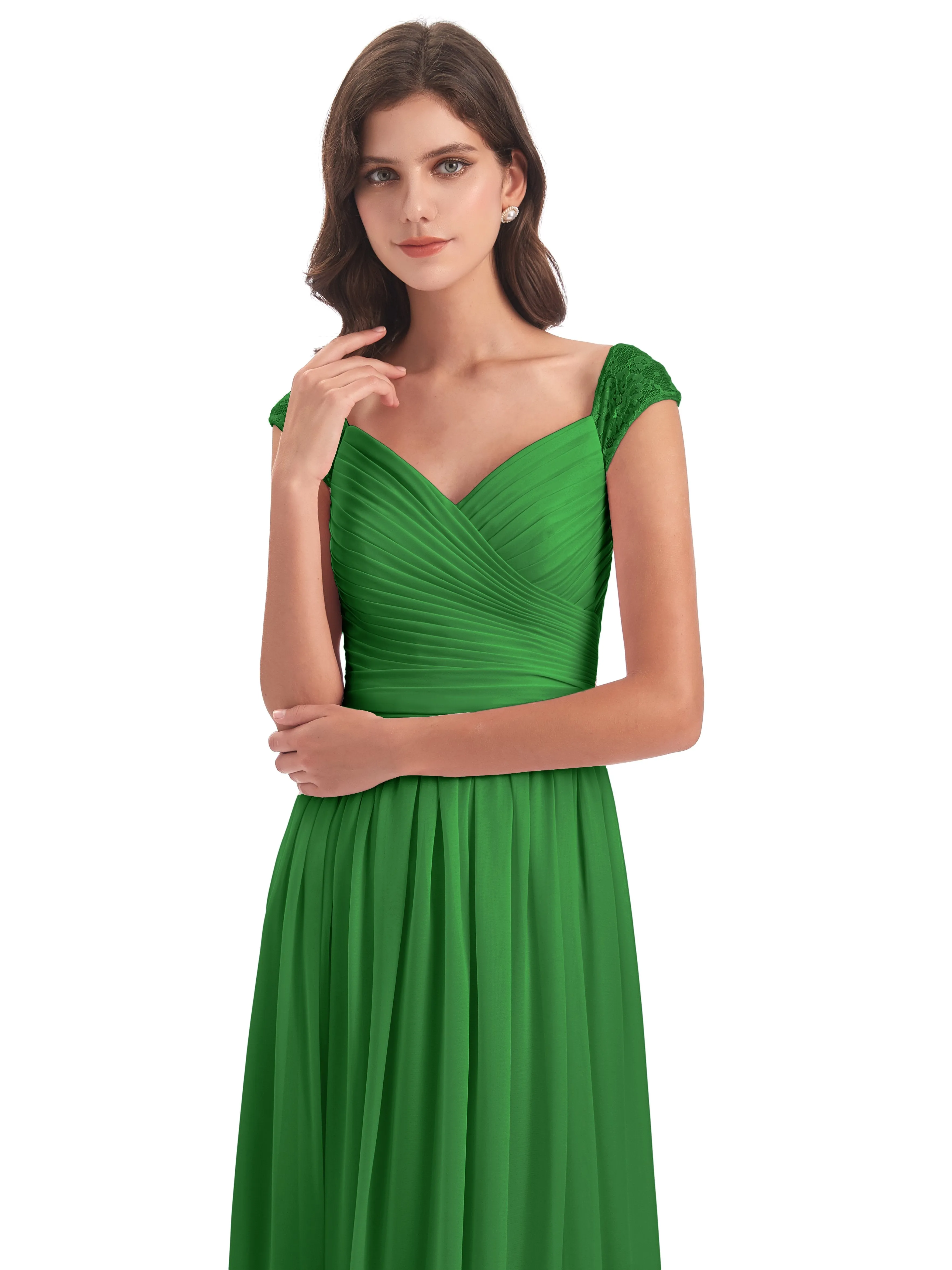 Ivy Charming Cap Sleeves Floor Length Bridesmaid Dresses