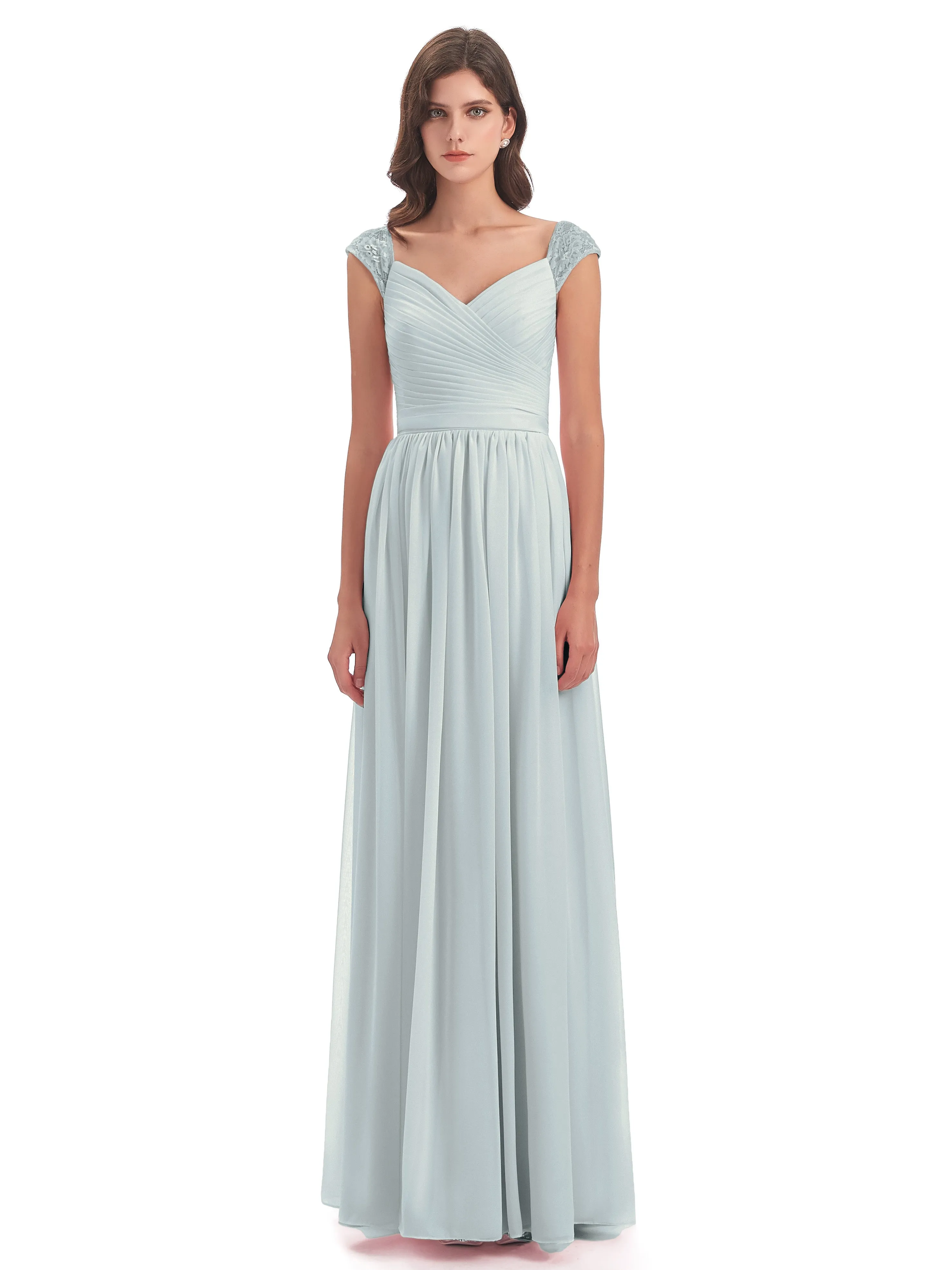 Ivy Charming Cap Sleeves Floor Length Bridesmaid Dresses