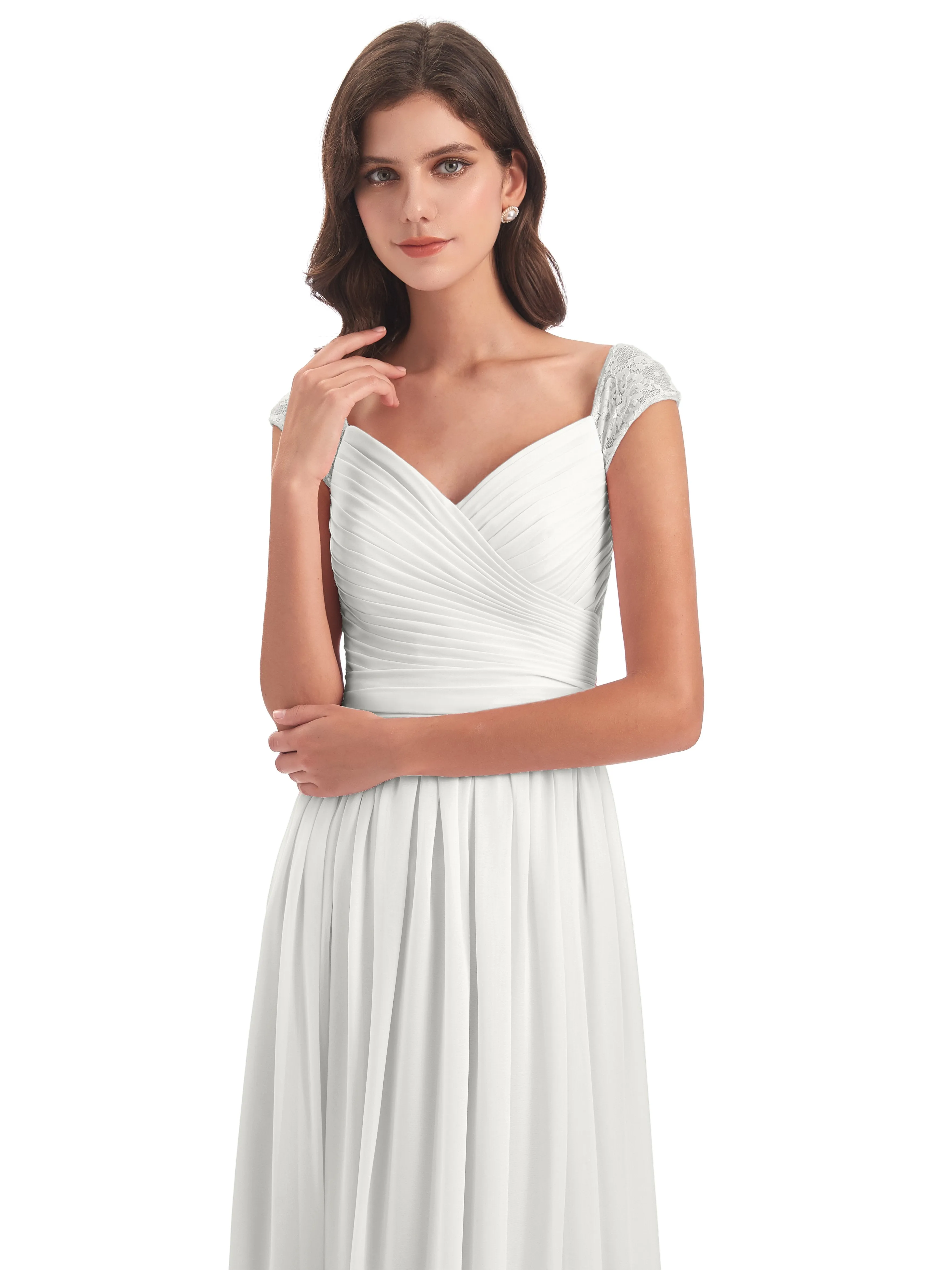 Ivy Charming Cap Sleeves Floor Length Bridesmaid Dresses