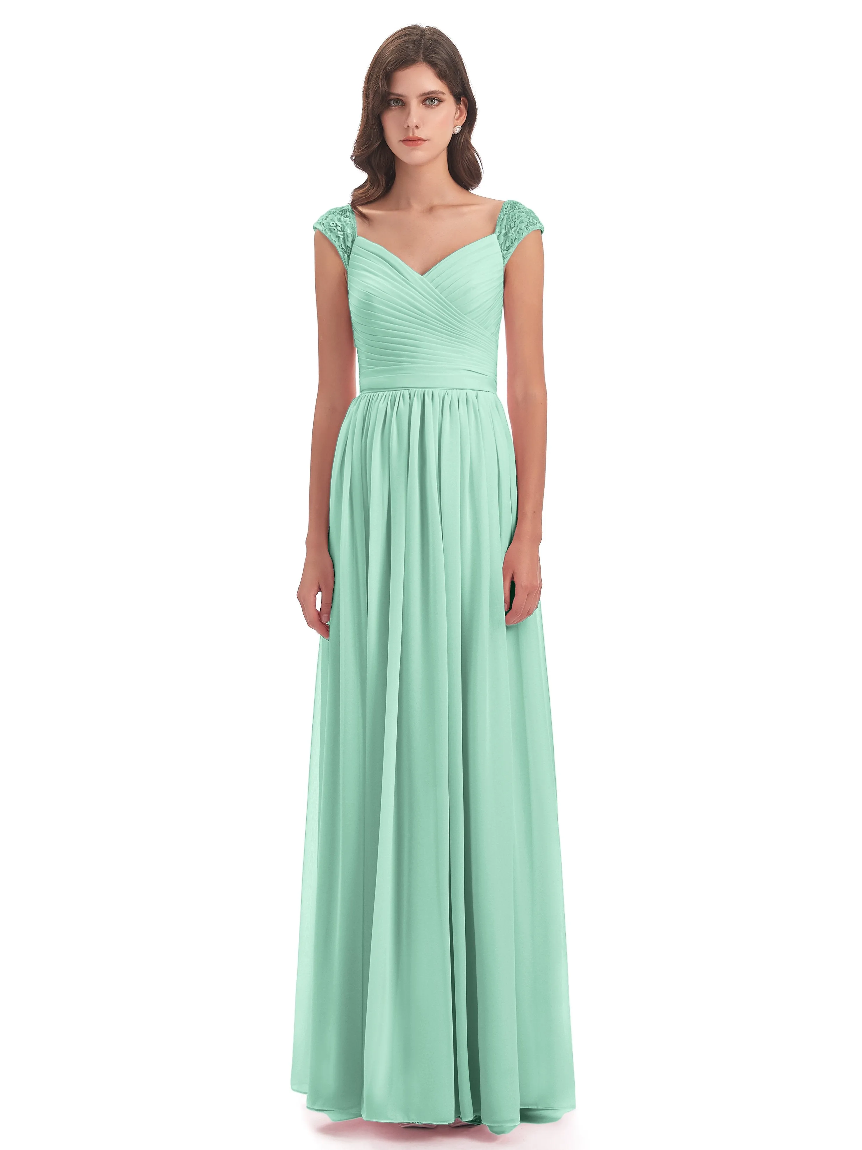 Ivy Charming Cap Sleeves Floor Length Bridesmaid Dresses