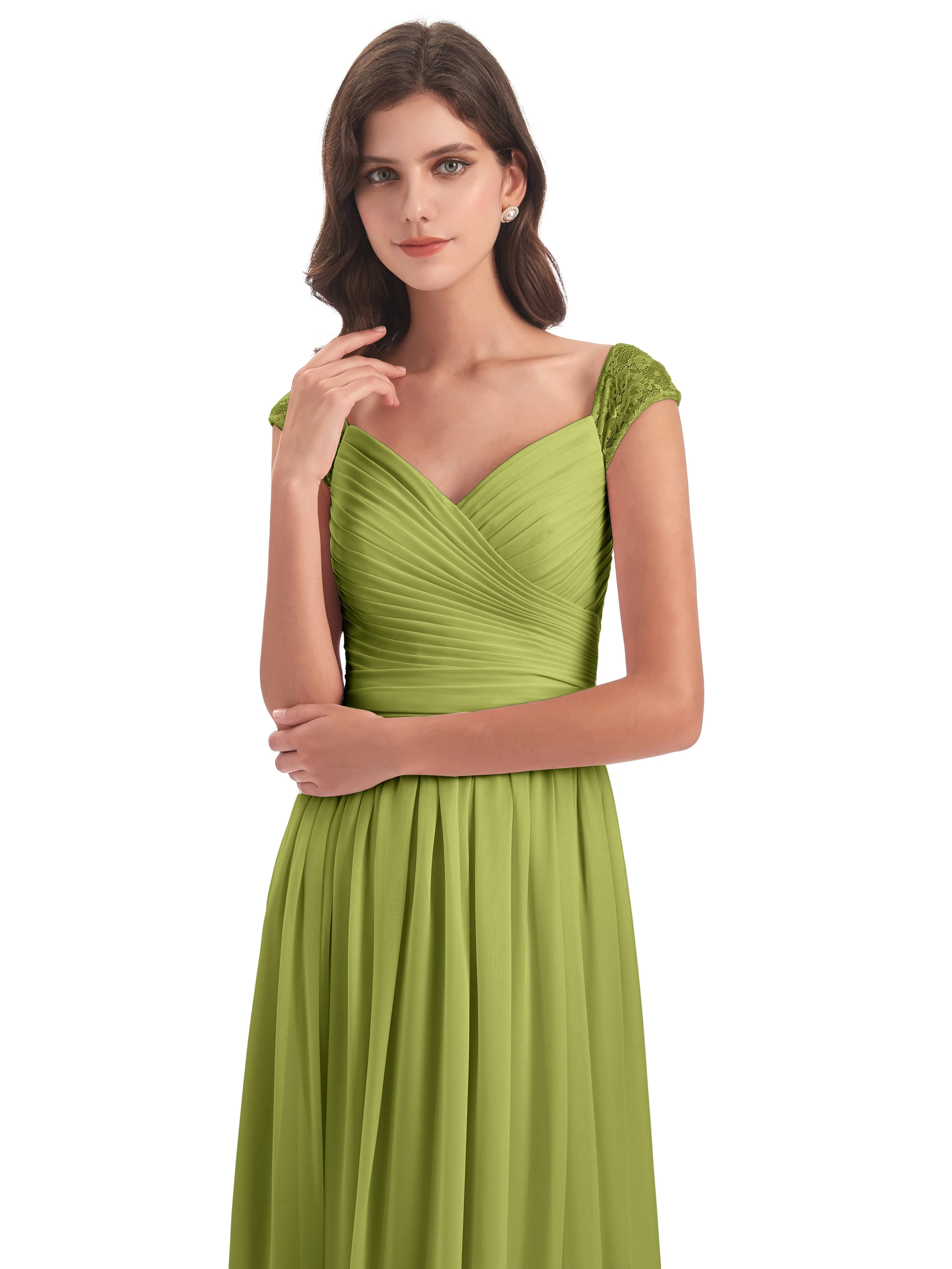 Ivy Charming Cap Sleeves Floor Length Bridesmaid Dresses