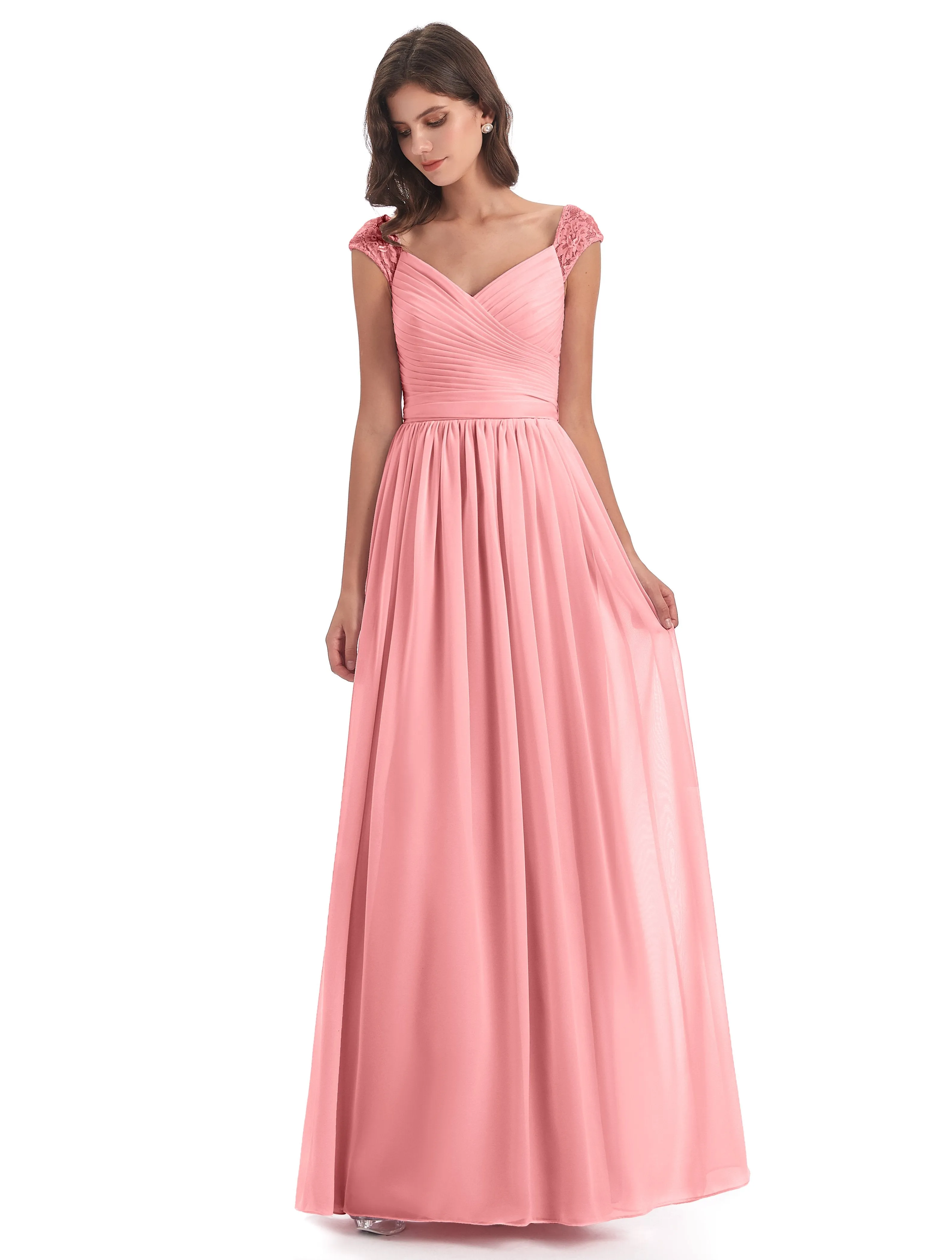 Ivy Charming Cap Sleeves Floor Length Bridesmaid Dresses