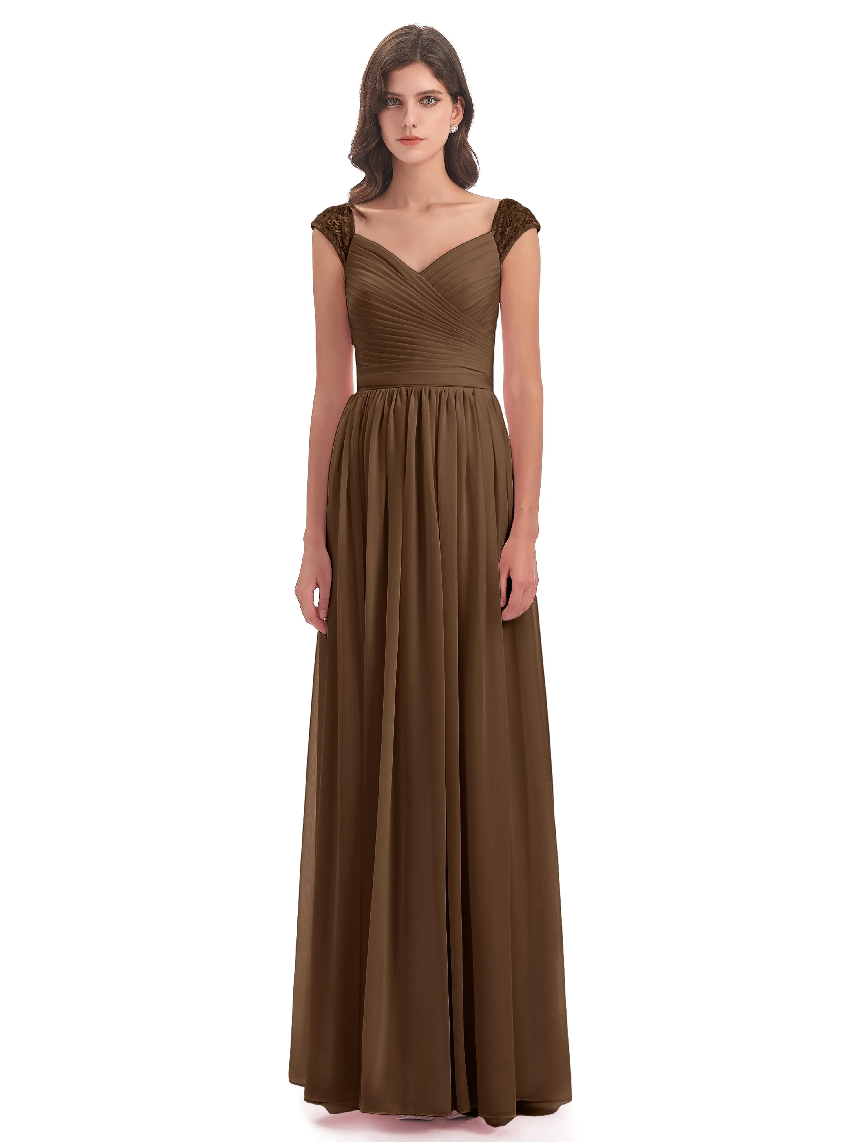 Ivy Charming Cap Sleeves Floor Length Bridesmaid Dresses