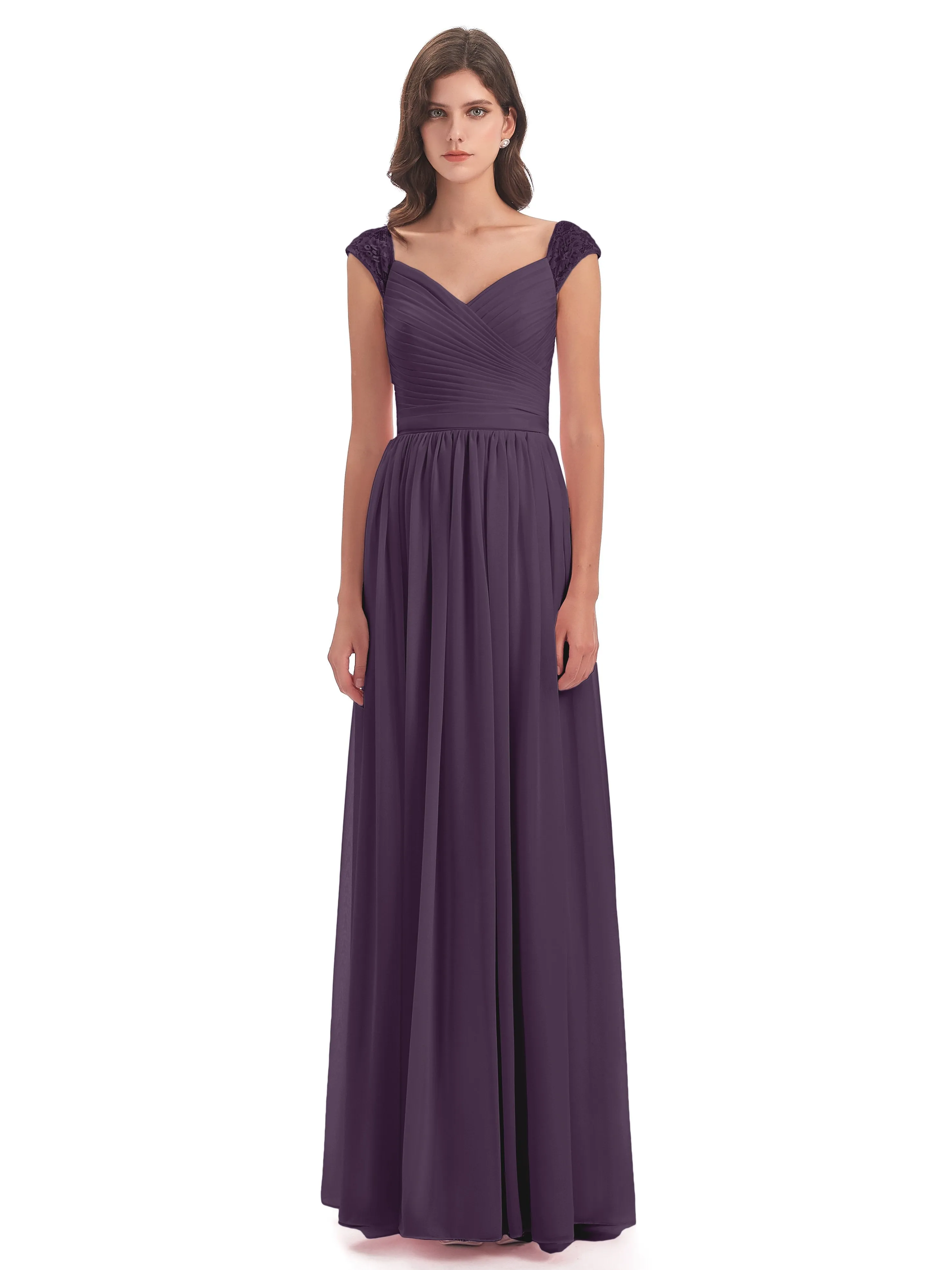 Ivy Charming Cap Sleeves Floor Length Bridesmaid Dresses