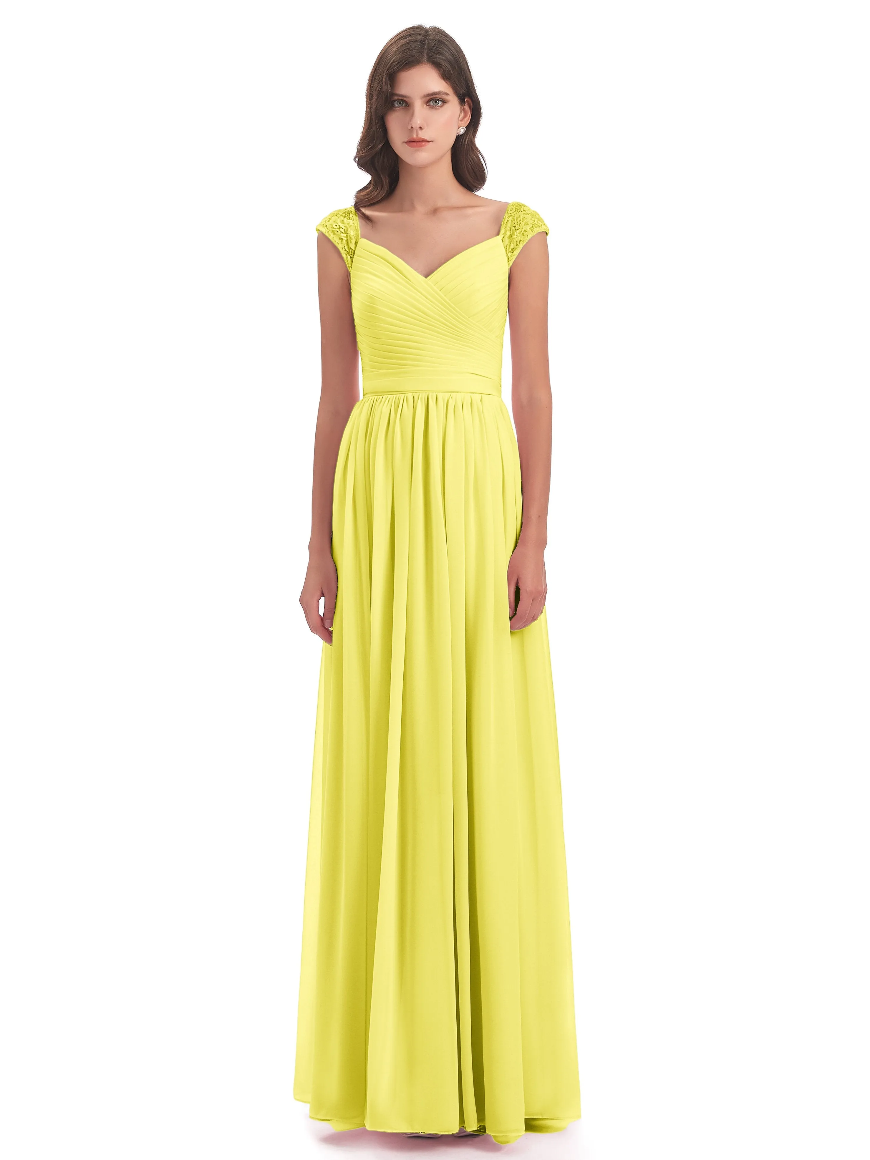 Ivy Charming Cap Sleeves Floor Length Bridesmaid Dresses