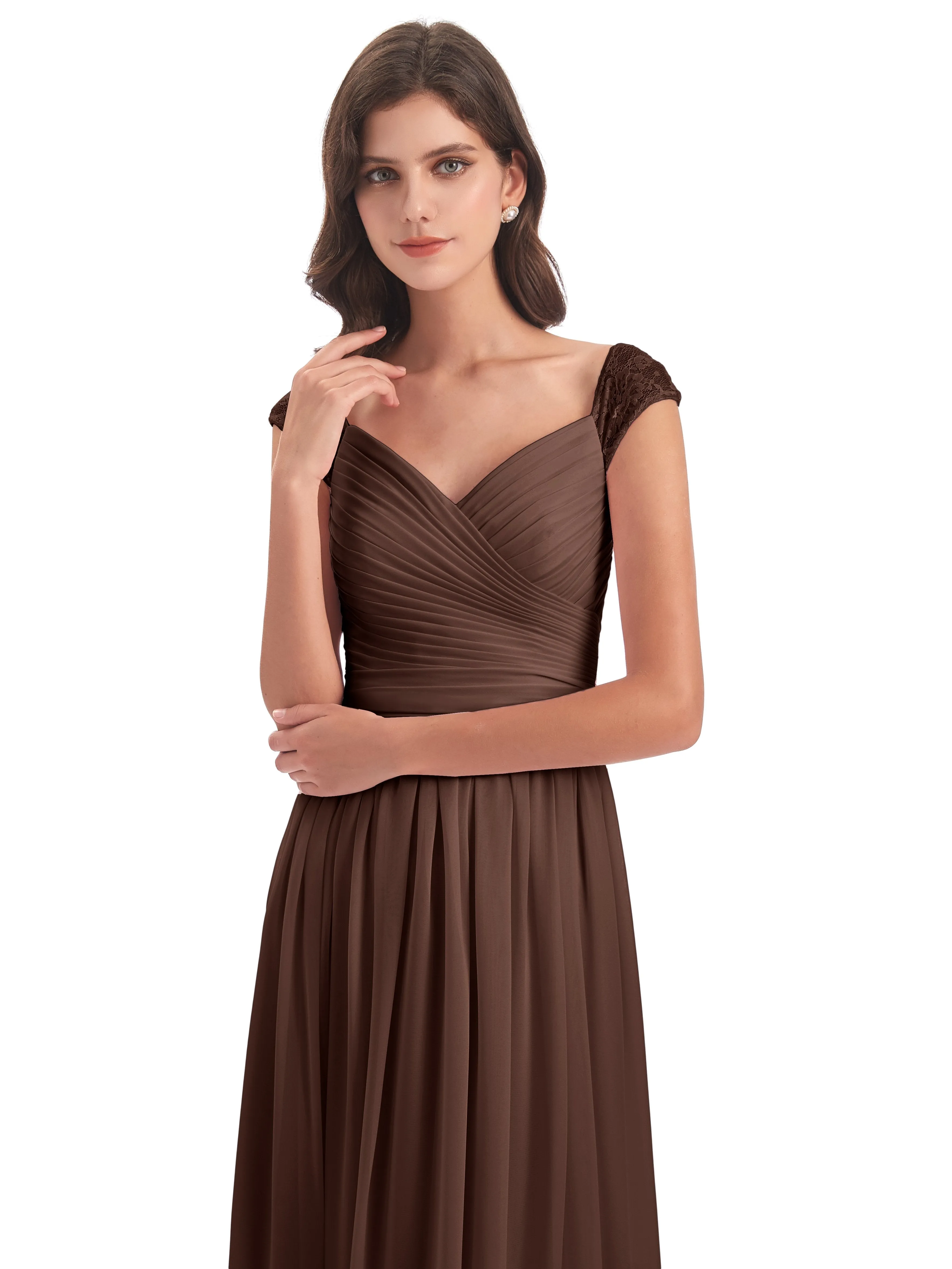 Ivy Charming Cap Sleeves Floor Length Bridesmaid Dresses