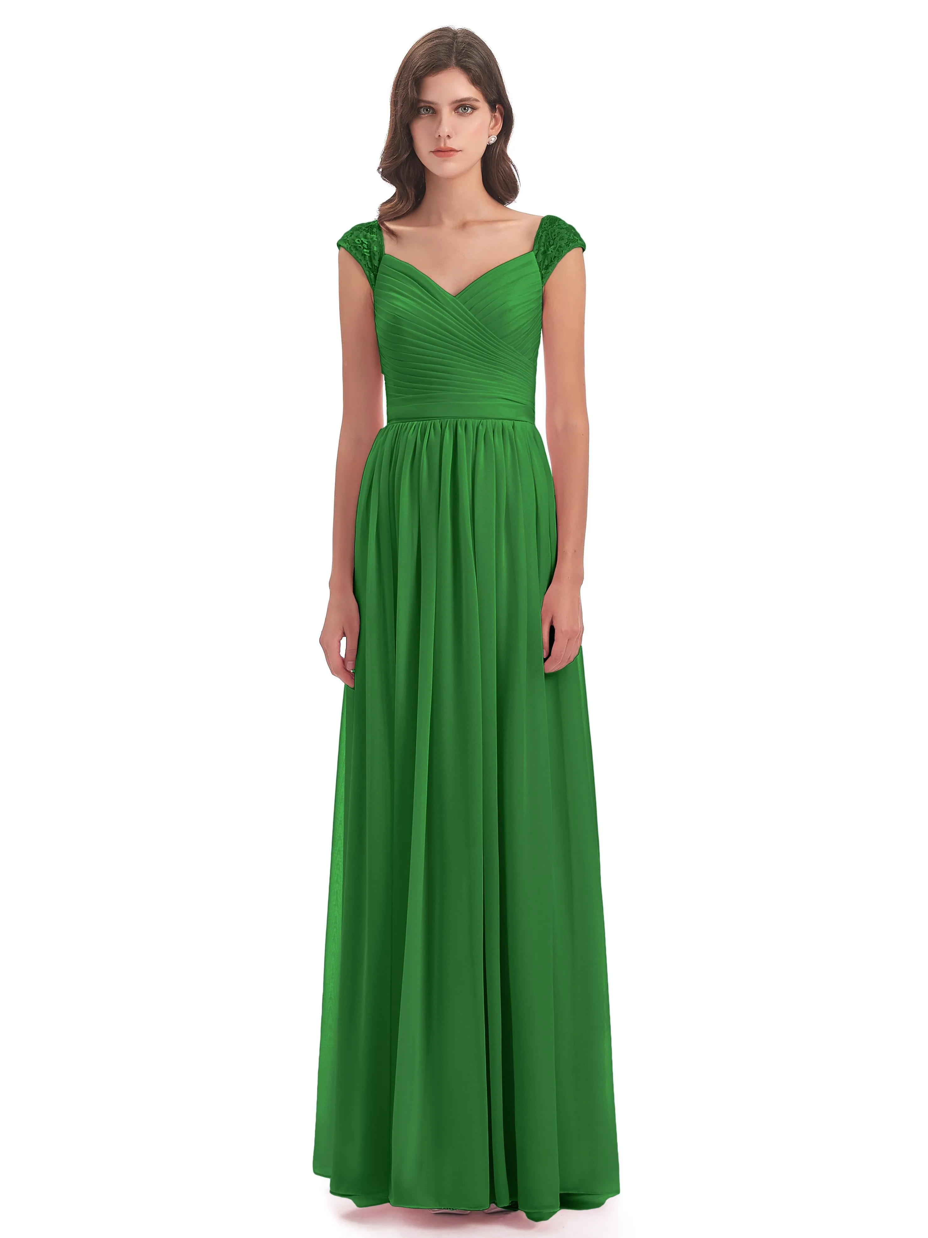 Ivy Charming Cap Sleeves Floor Length Bridesmaid Dresses