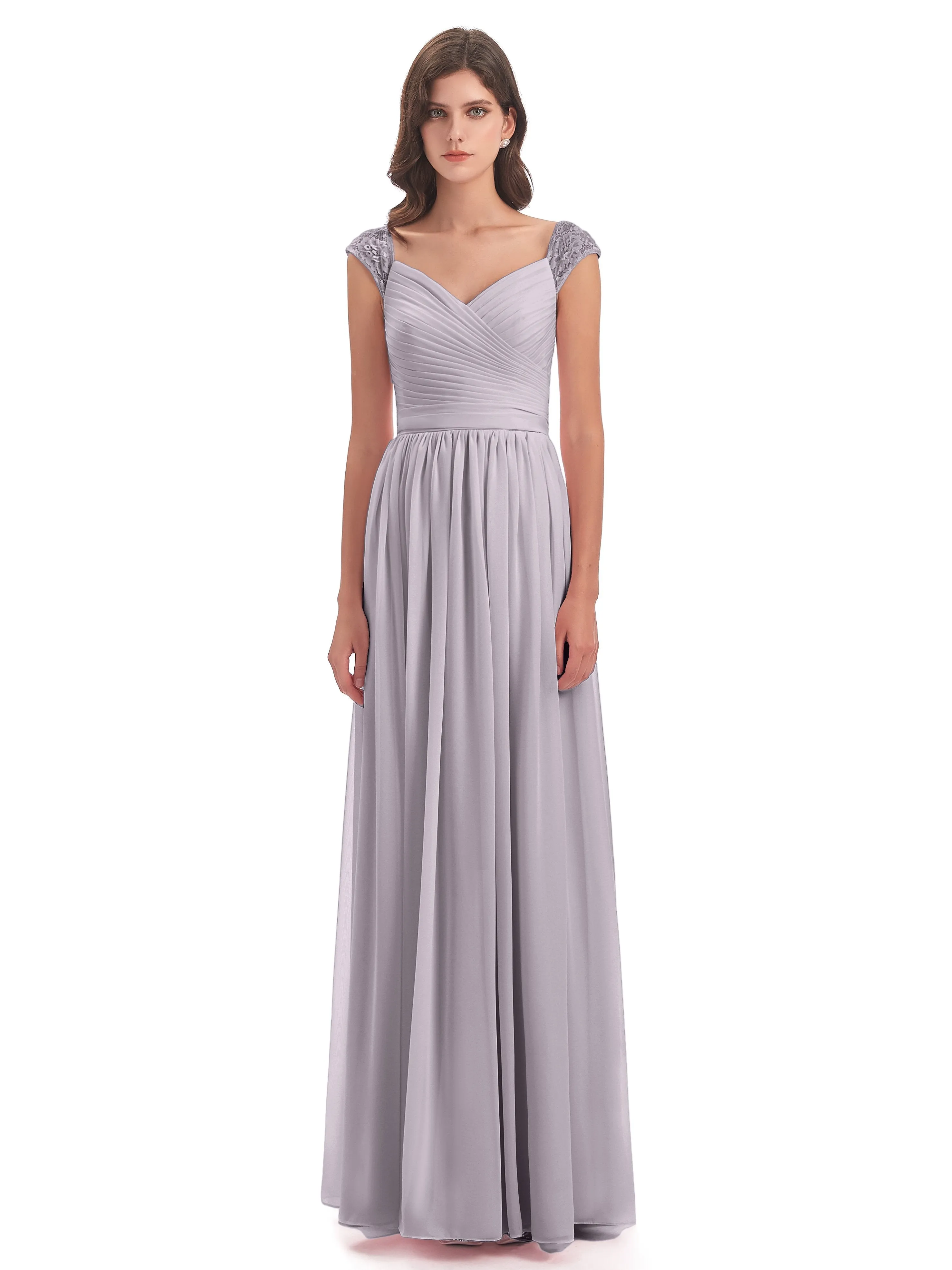 Ivy Charming Cap Sleeves Floor Length Bridesmaid Dresses