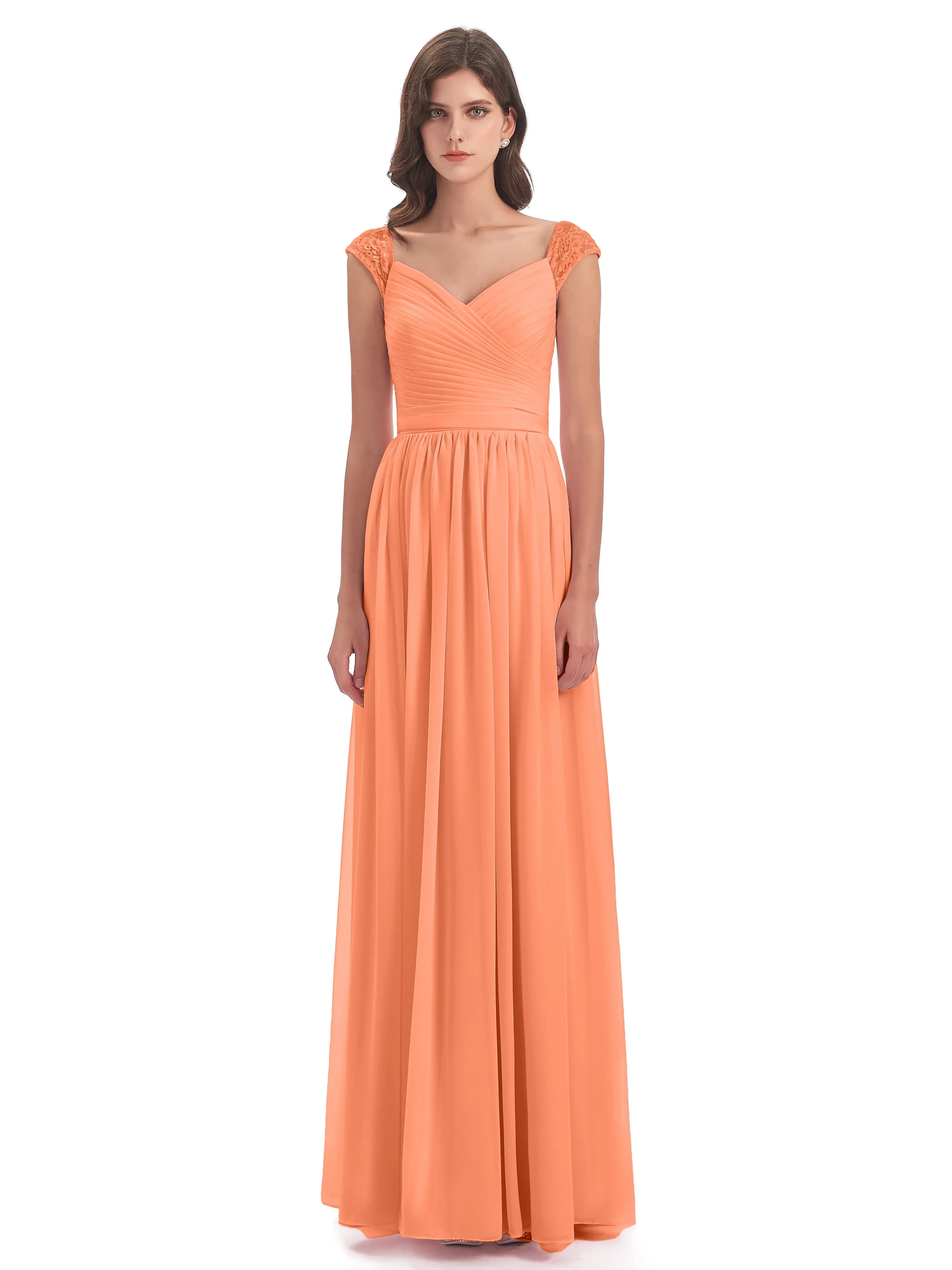 Ivy Charming Cap Sleeves Floor Length Bridesmaid Dresses