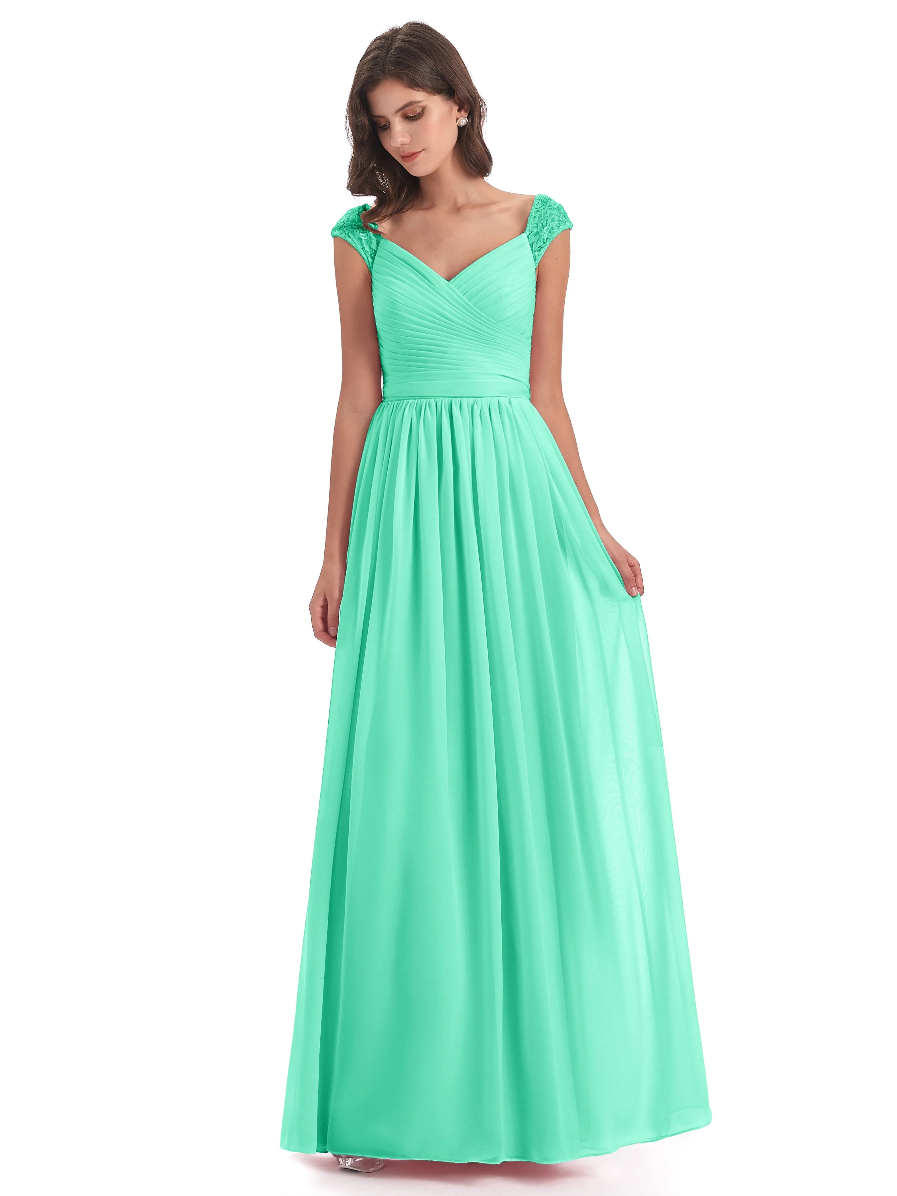 Ivy Charming Cap Sleeves Floor Length Bridesmaid Dresses