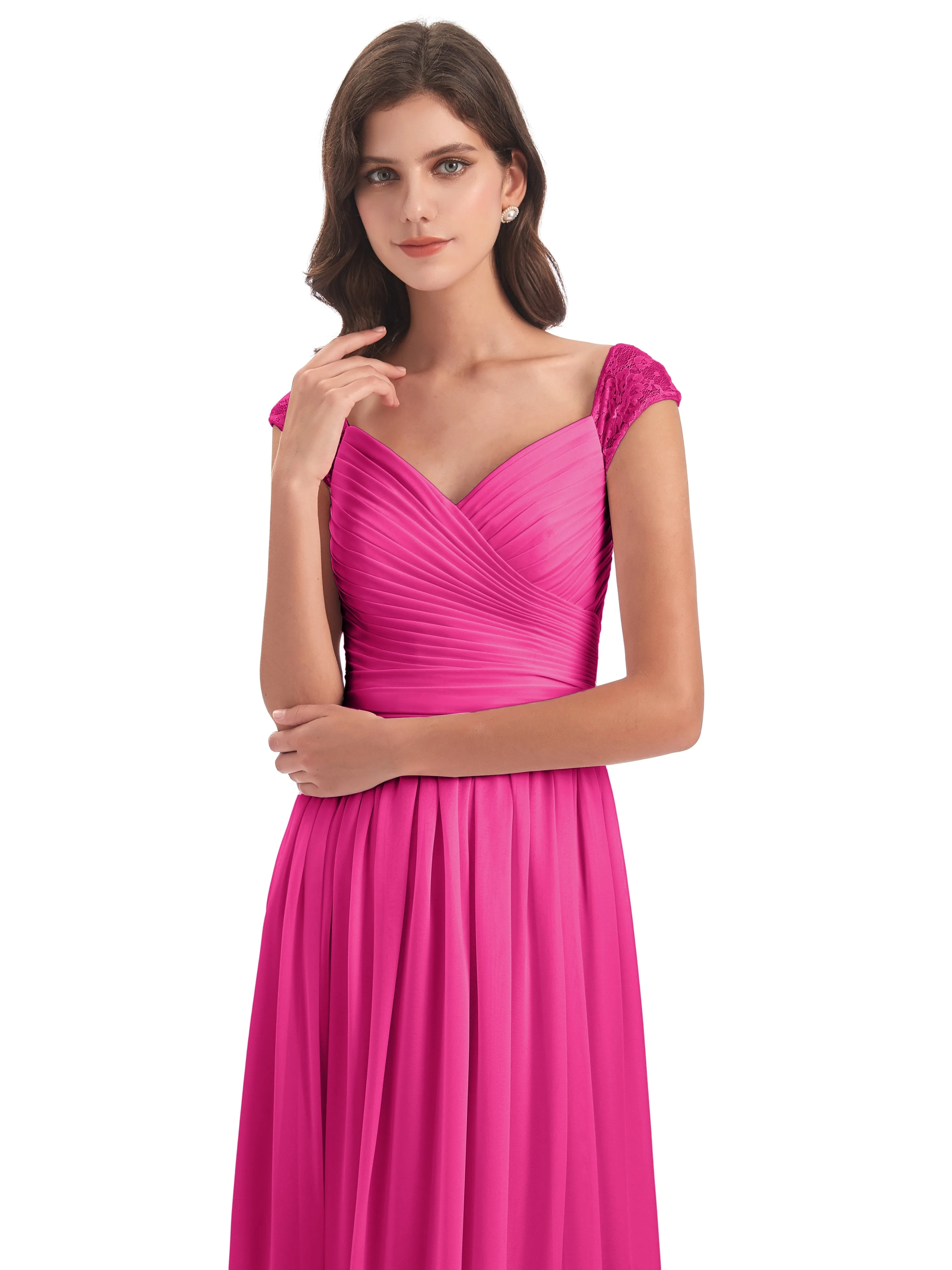 Ivy Charming Cap Sleeves Floor Length Bridesmaid Dresses