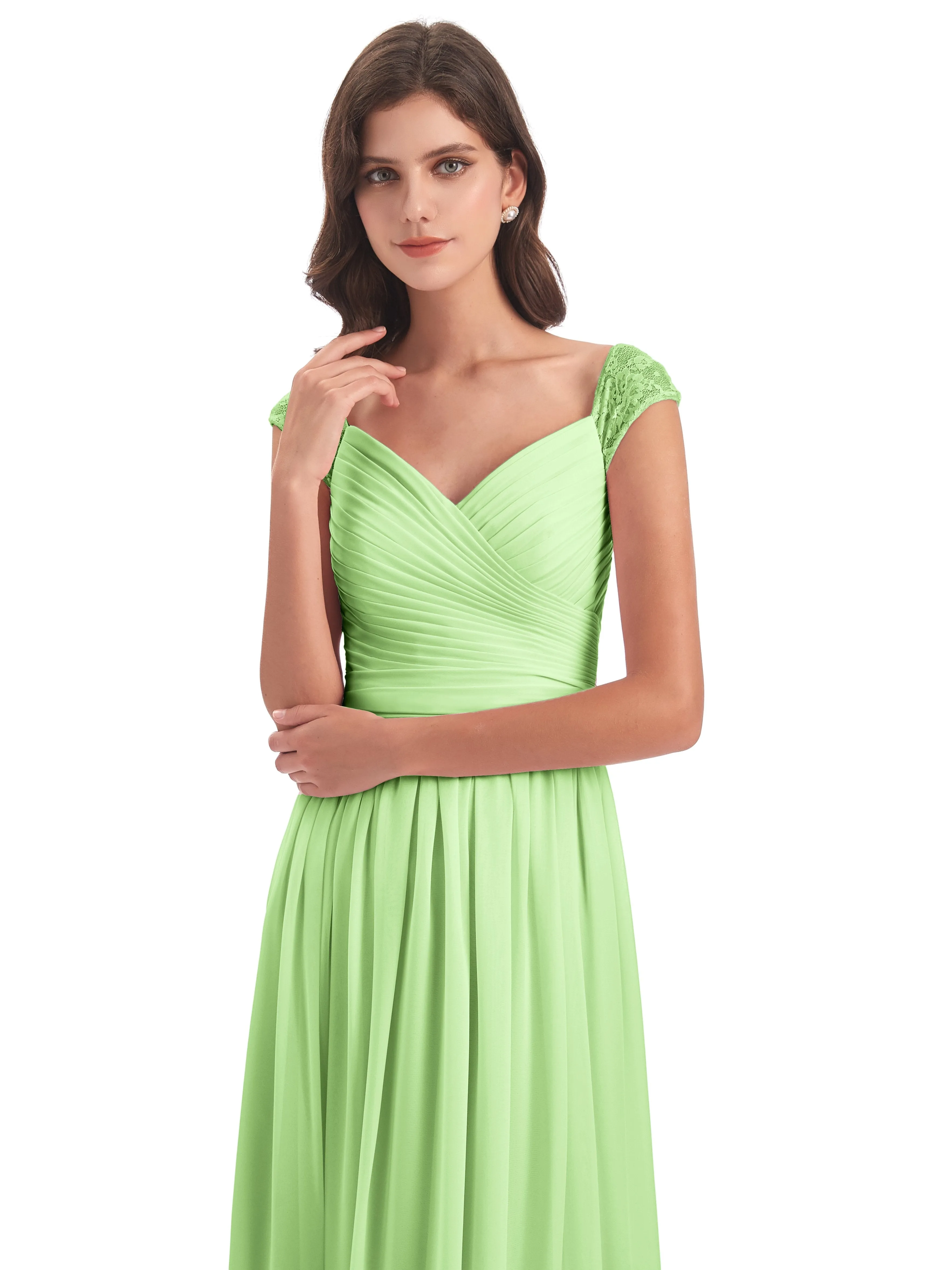 Ivy Charming Cap Sleeves Floor Length Bridesmaid Dresses