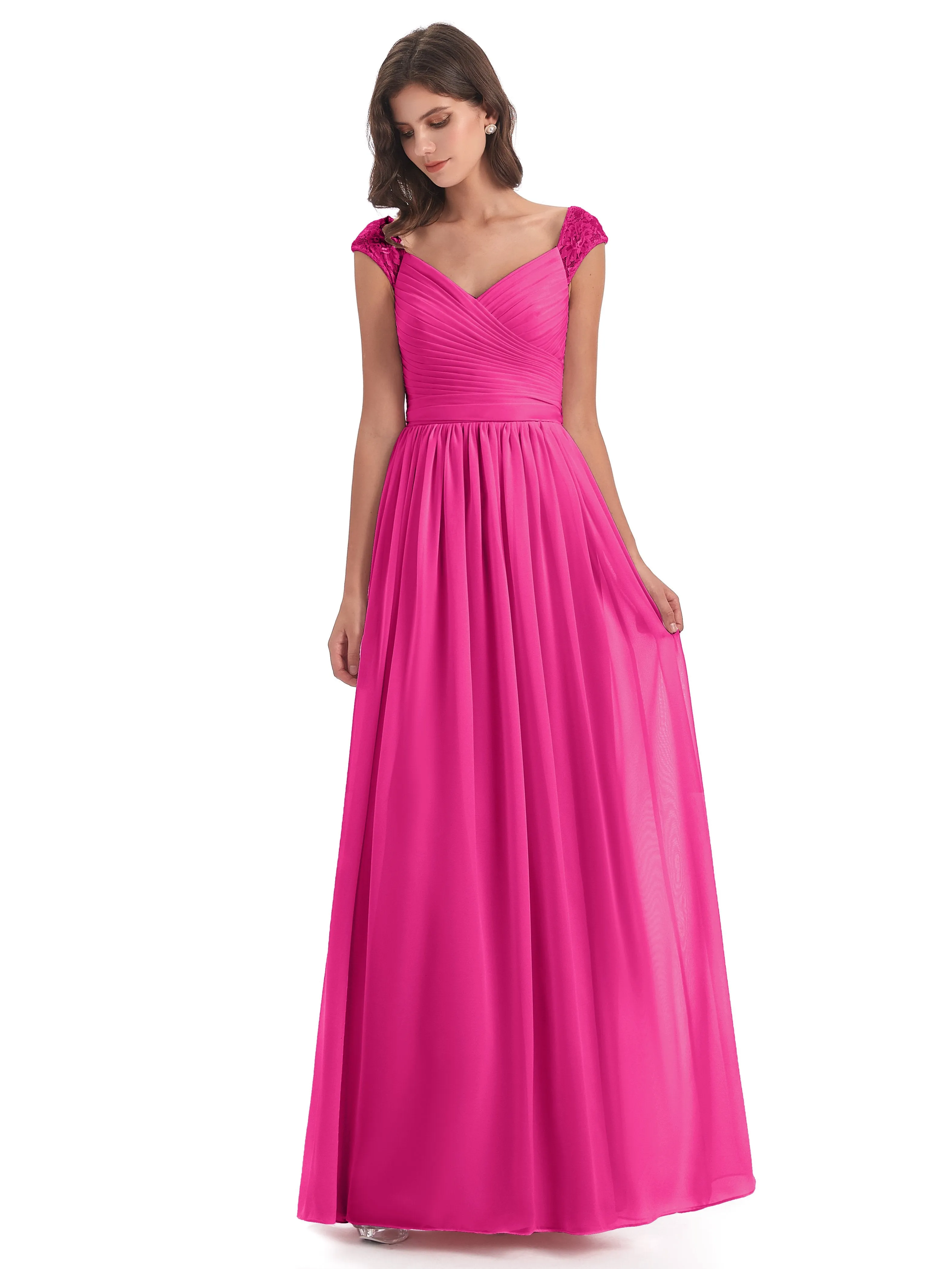 Ivy Charming Cap Sleeves Floor Length Bridesmaid Dresses