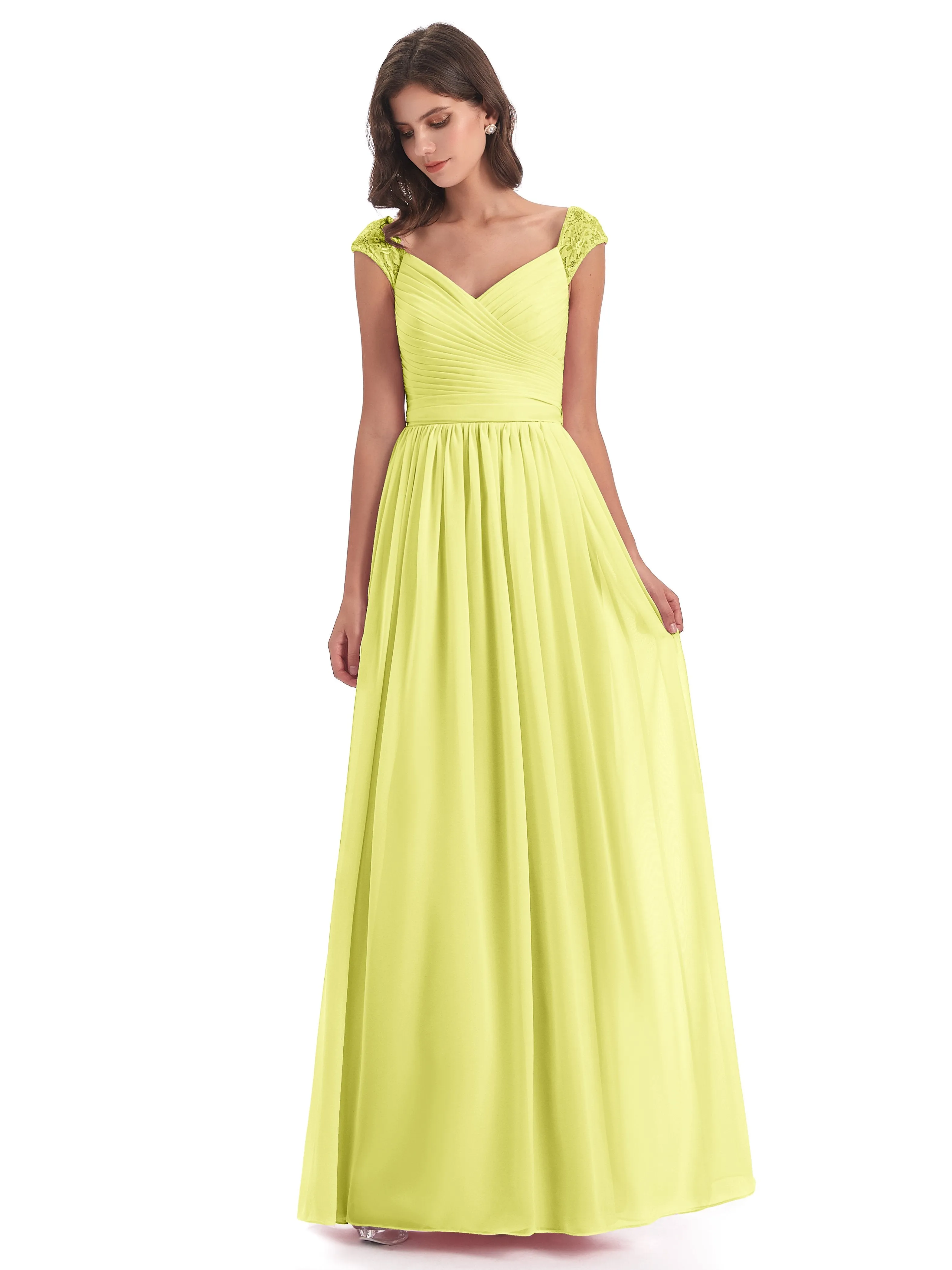 Ivy Charming Cap Sleeves Floor Length Bridesmaid Dresses