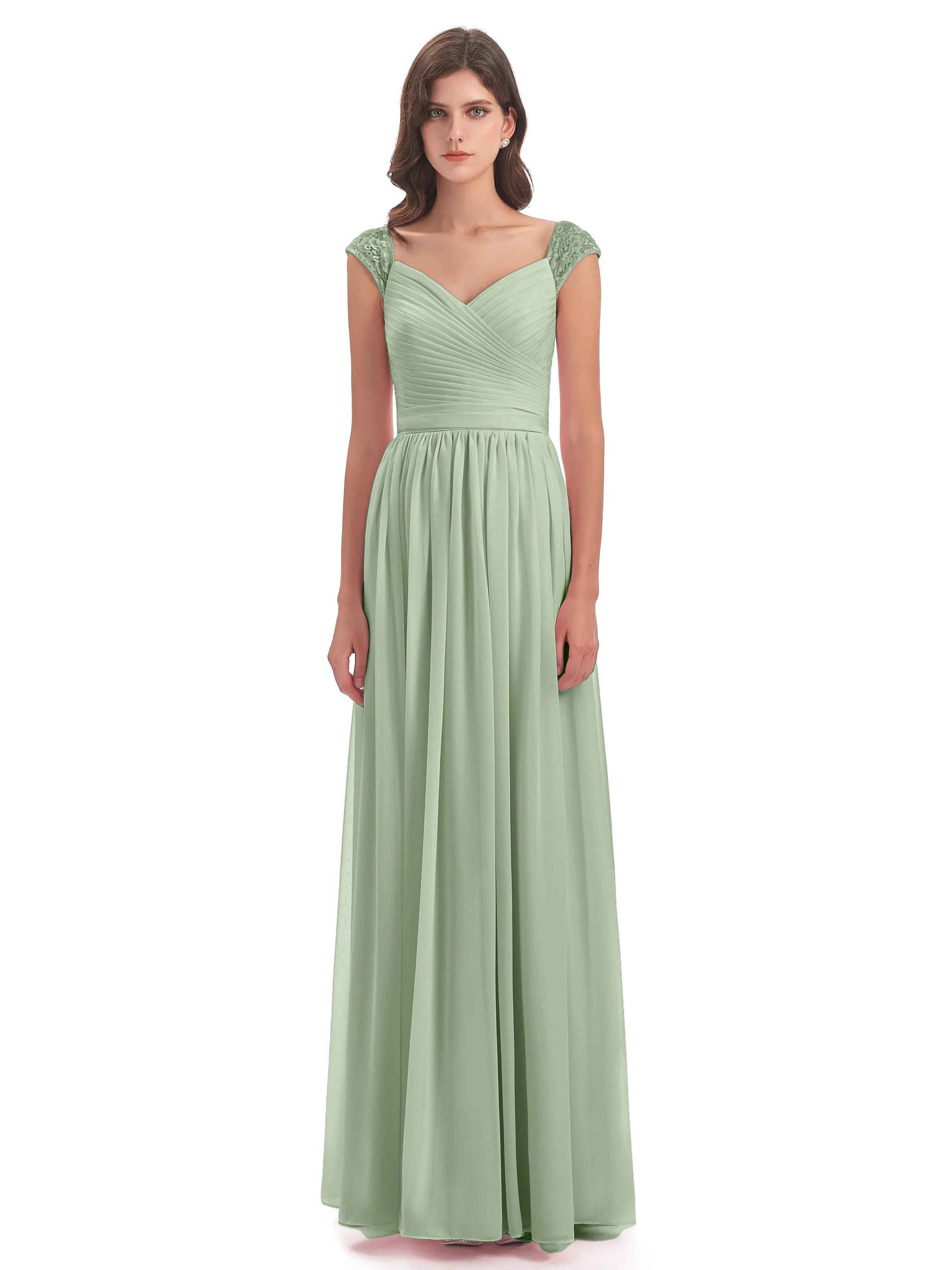 Ivy Charming Cap Sleeves Floor Length Bridesmaid Dresses