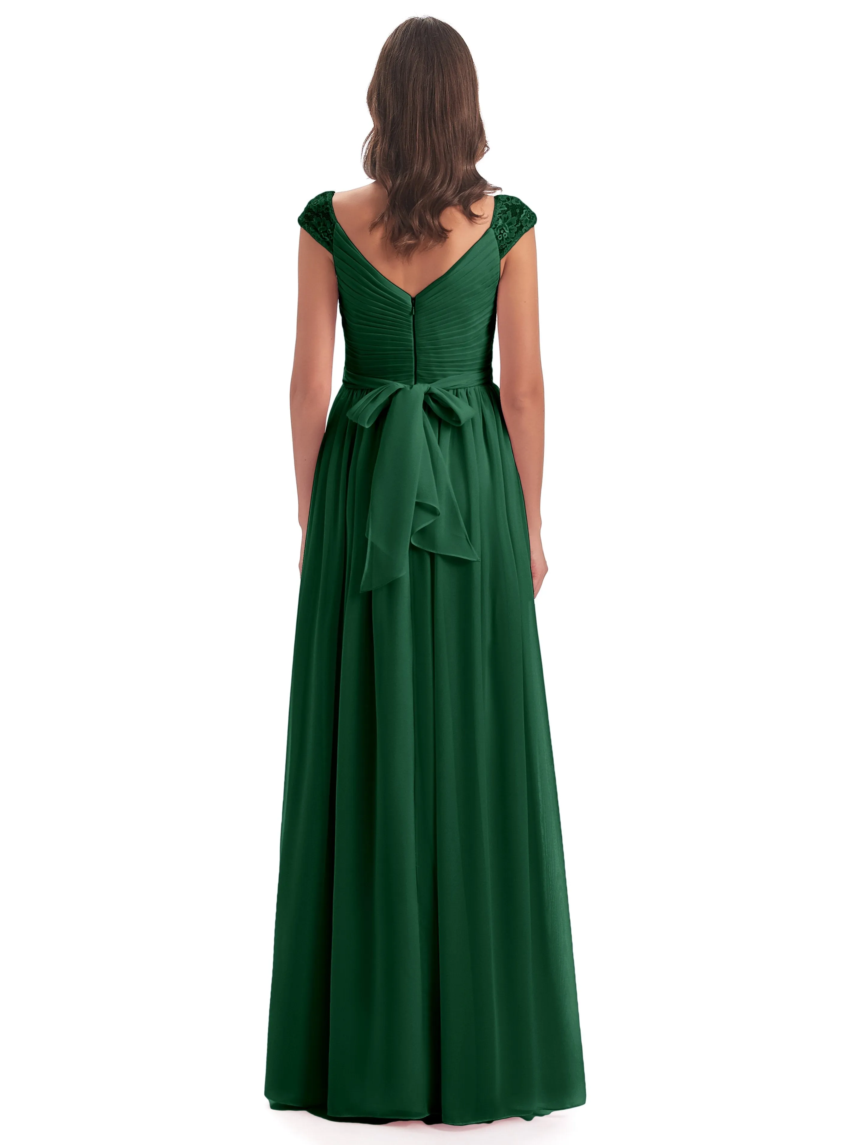 Ivy Charming Cap Sleeves Floor Length Bridesmaid Dresses