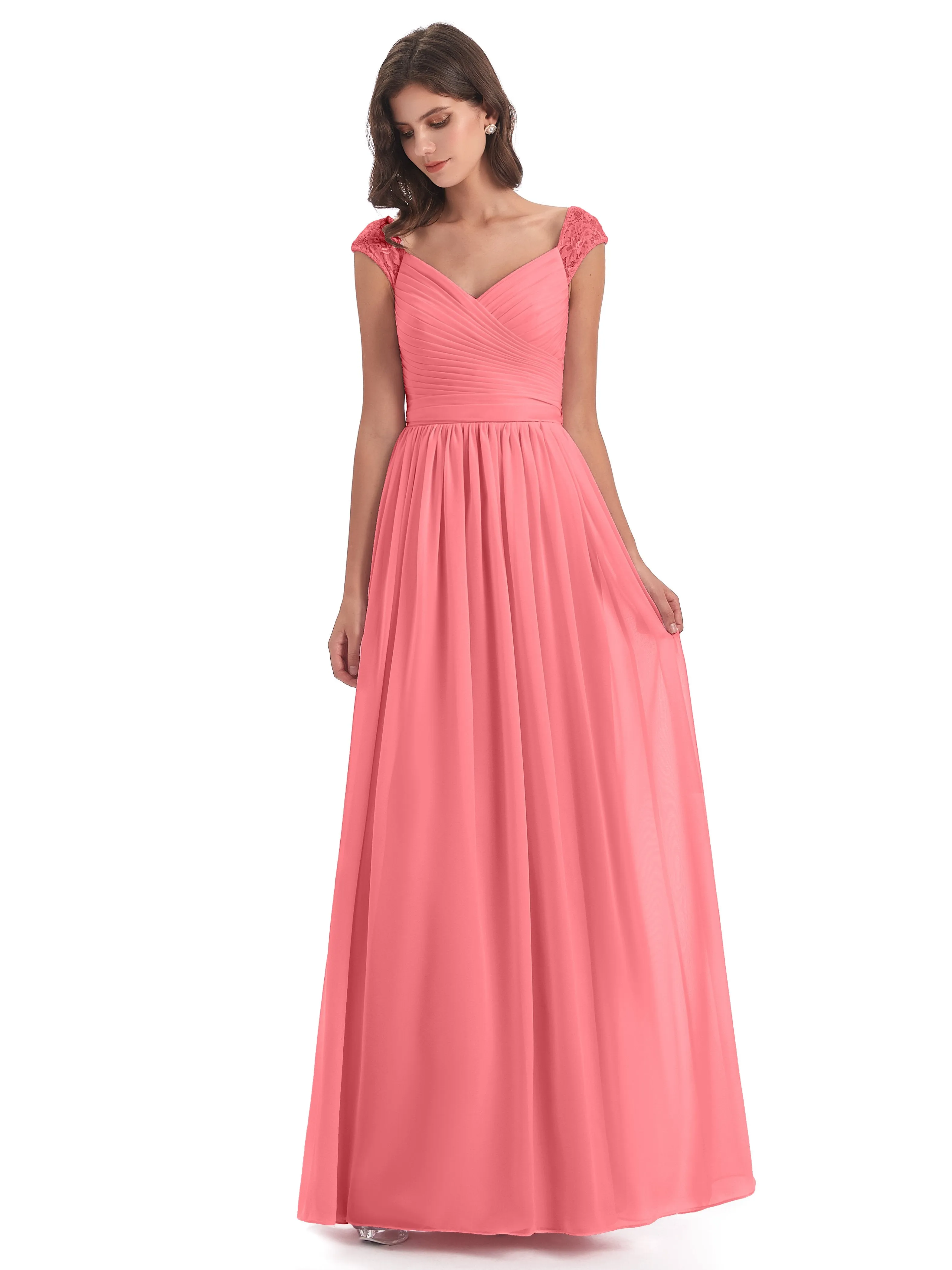 Ivy Charming Cap Sleeves Floor Length Bridesmaid Dresses