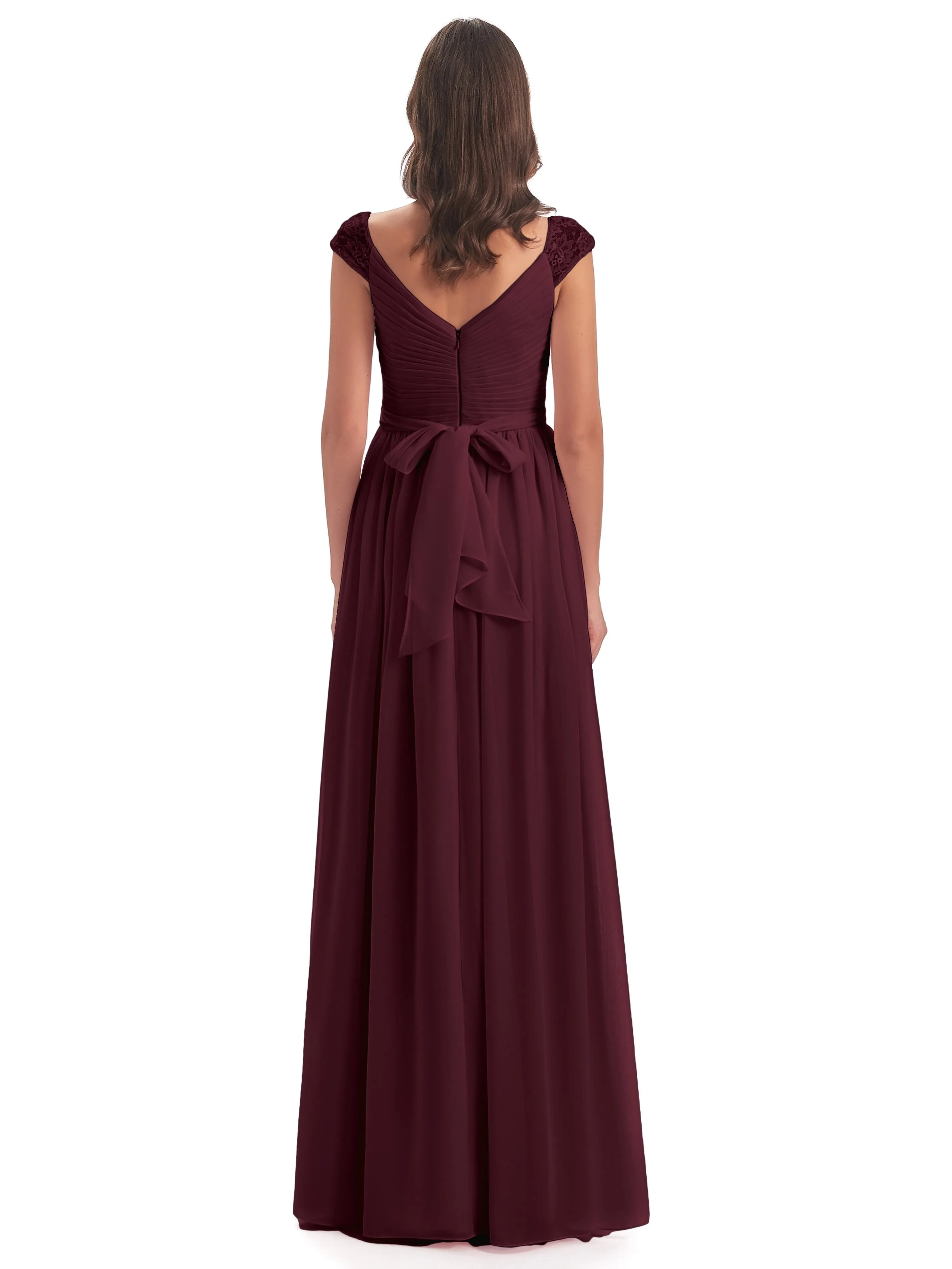 Ivy Charming Cap Sleeves Floor Length Bridesmaid Dresses