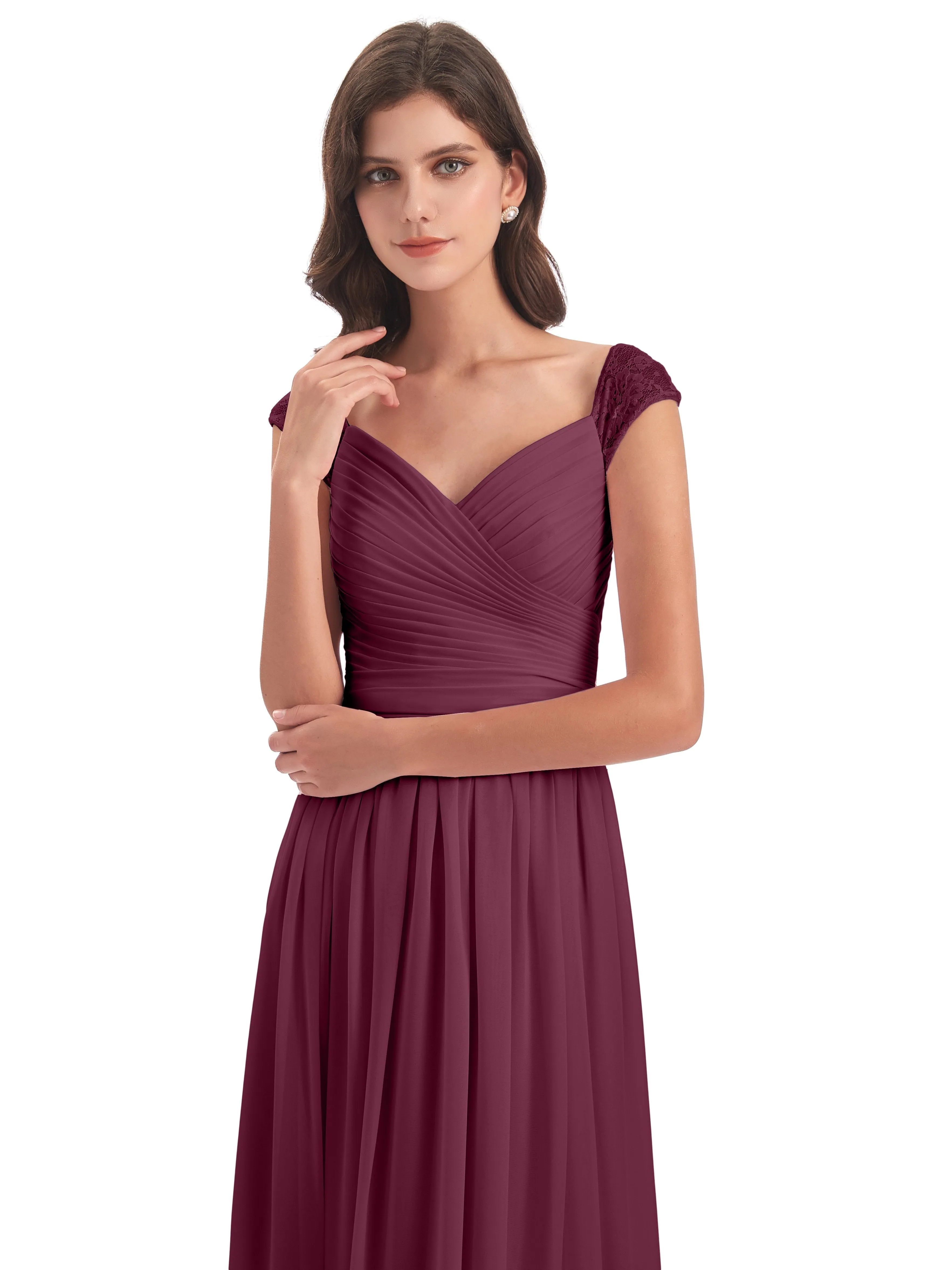 Ivy Charming Cap Sleeves Floor Length Bridesmaid Dresses