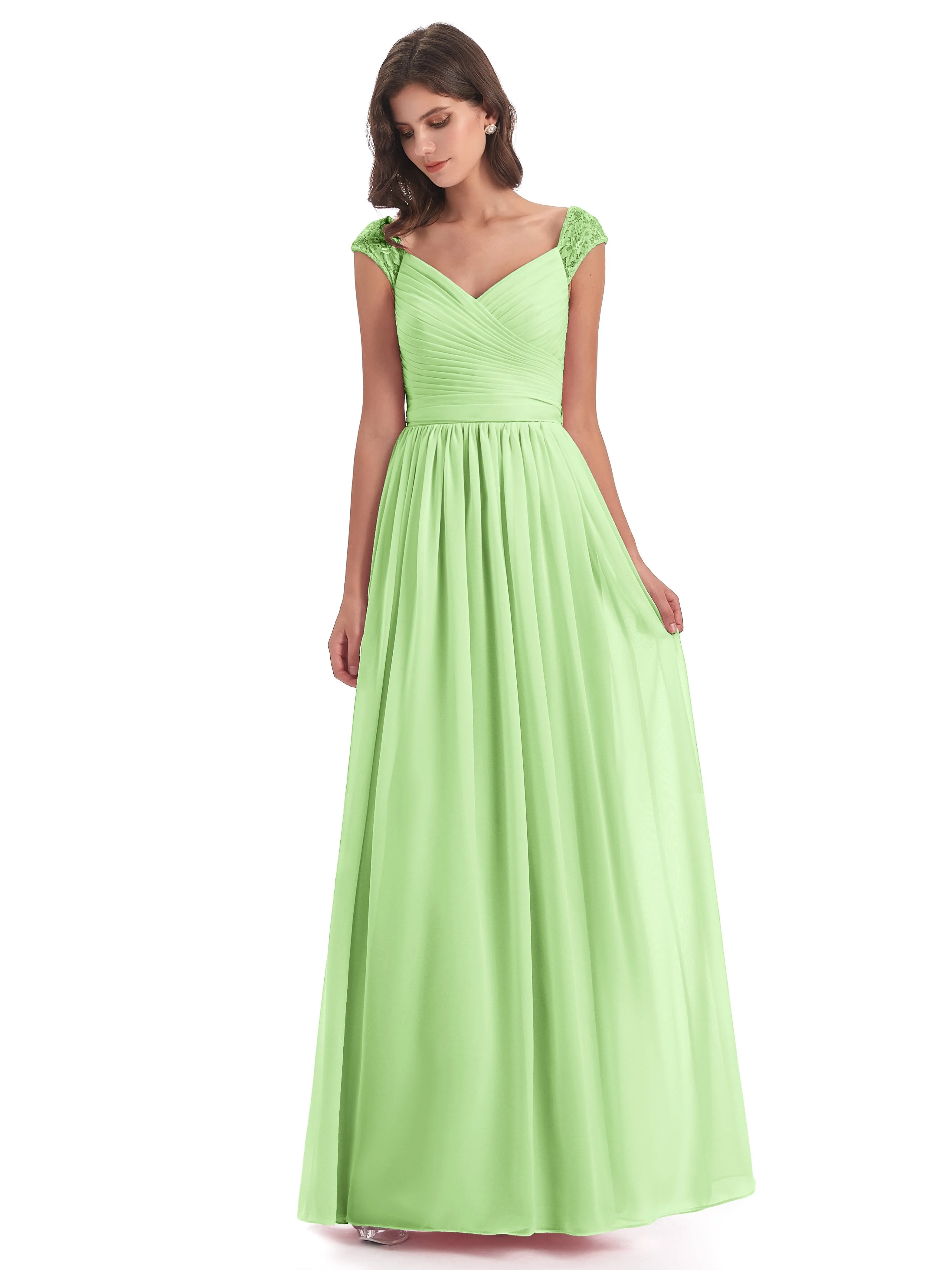 Ivy Charming Cap Sleeves Floor Length Bridesmaid Dresses