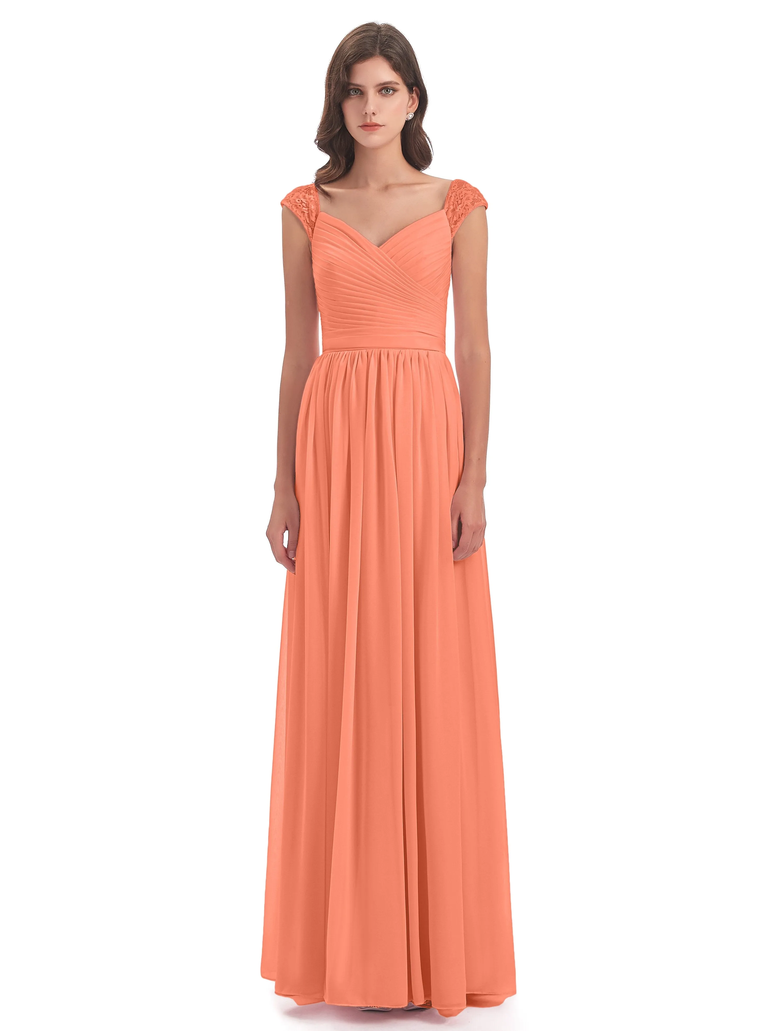 Ivy Charming Cap Sleeves Floor Length Bridesmaid Dresses